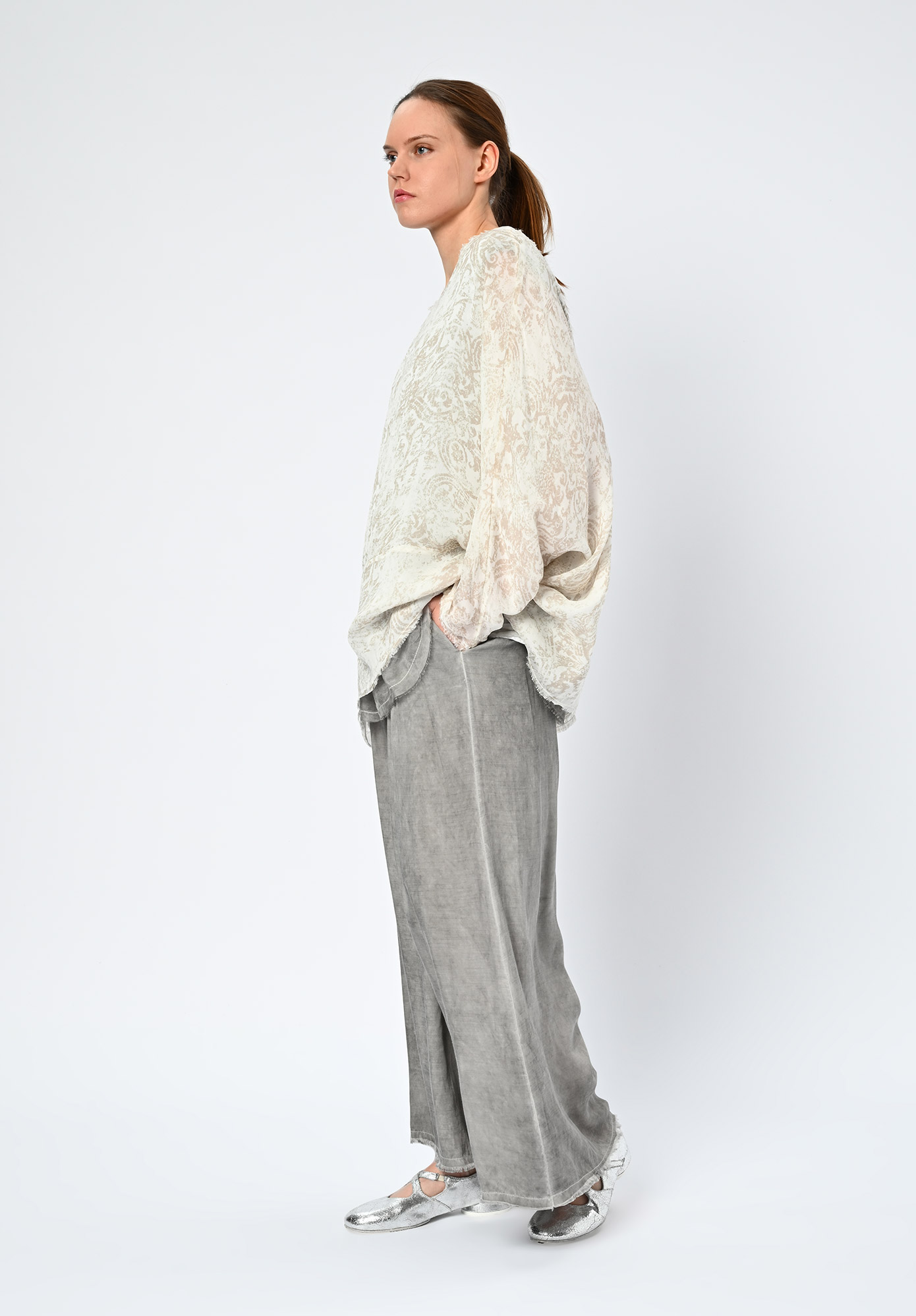 SANCTAMURTE - LONG SLEEVE SHEER TOP - ANTIQUE WHITE SANCTAMURTE - LONG SLEEVE SHEER TOP - ANTIQUE WHITE