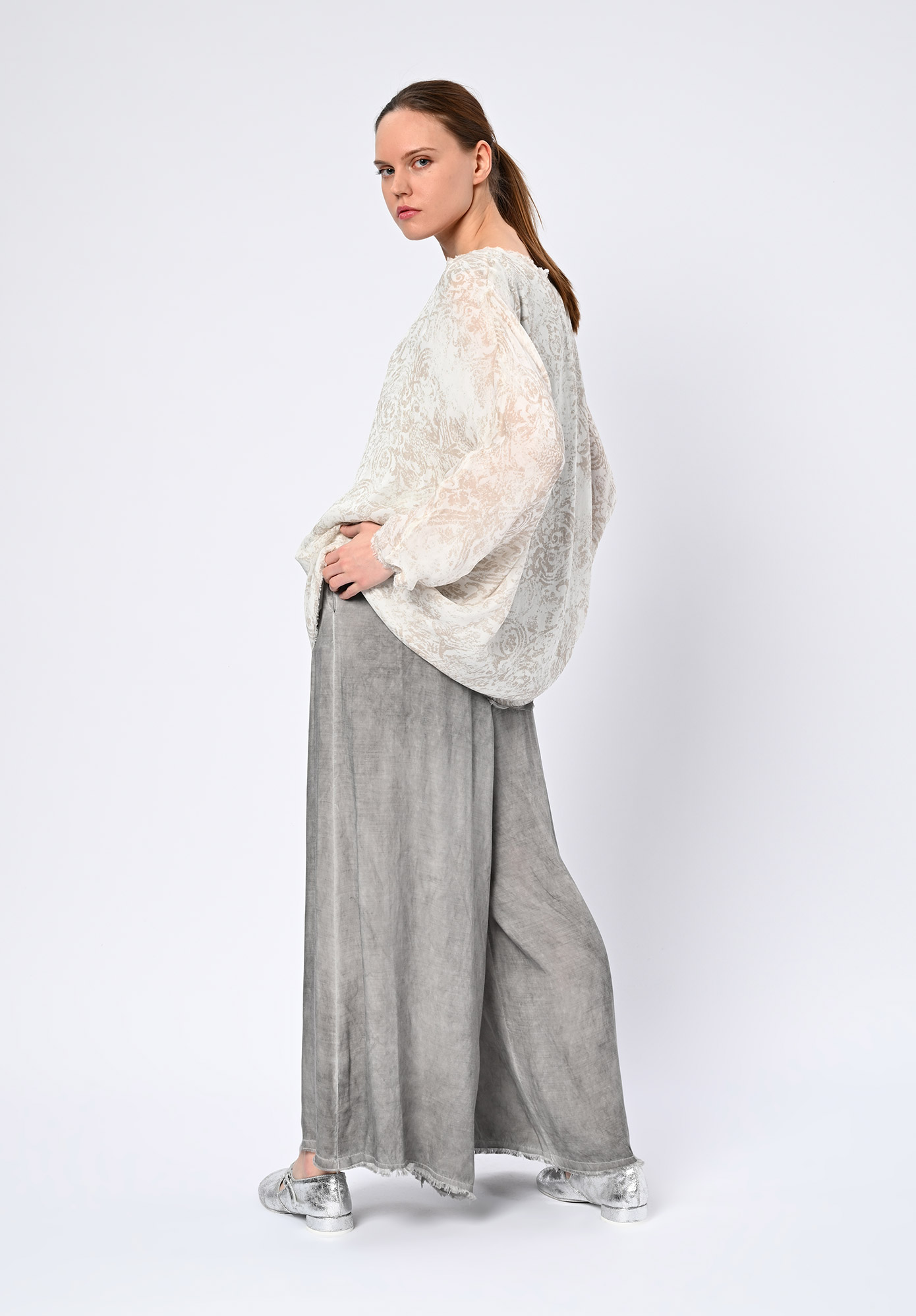 SANCTAMURTE - LONG SLEEVE SHEER TOP - ANTIQUE WHITE SANCTAMURTE - LONG SLEEVE SHEER TOP - ANTIQUE WHITE