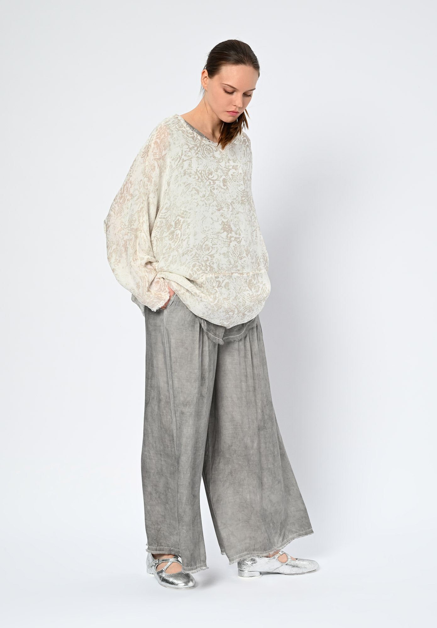 SANCTAMURTE - LONG SLEEVE SHEER TOP - ANTIQUE WHITE SANCTAMURTE - LONG SLEEVE SHEER TOP - ANTIQUE WHITE