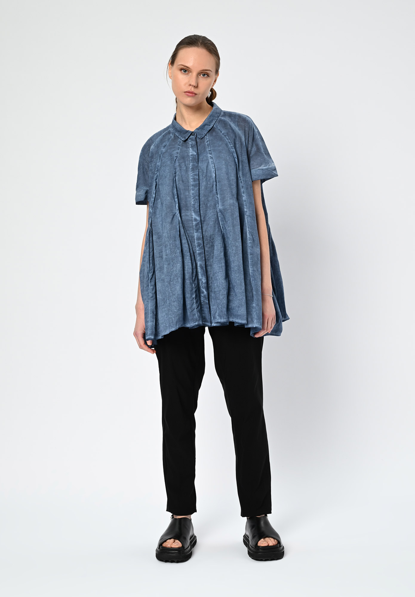 STUDIO RUNDHOLZ | BLACK LABEL - PANELLED SHIRT SHORT SLEEVE - NAVY CLOUD