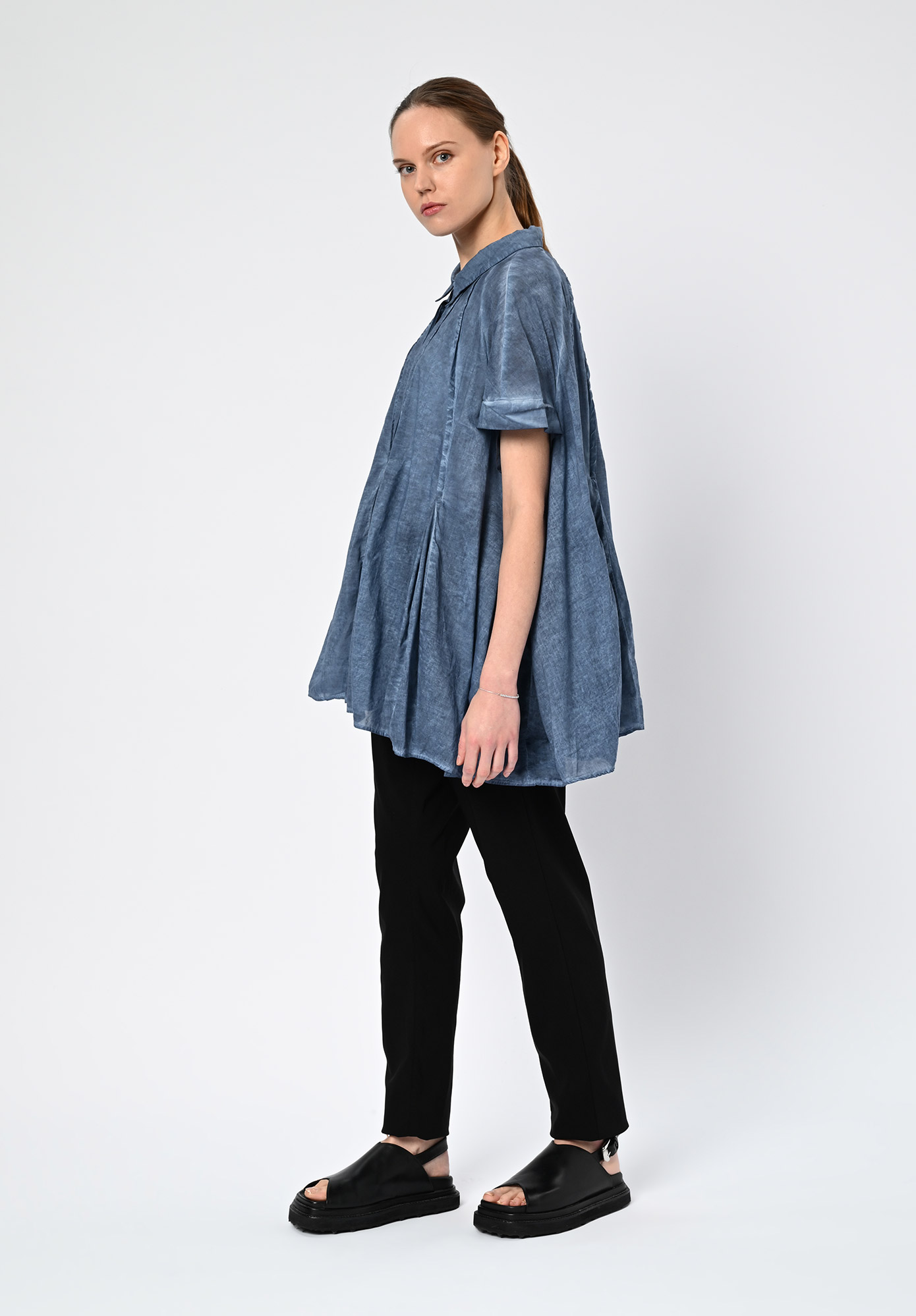 STUDIO RUNDHOLZ | BLACK LABEL - PANELLED SHIRT SHORT SLEEVE - NAVY CLOUD STUDIO RUNDHOLZ | BLACK LABEL - PANELLED SHIRT SHORT SLEEVE - NAVY CLOUD