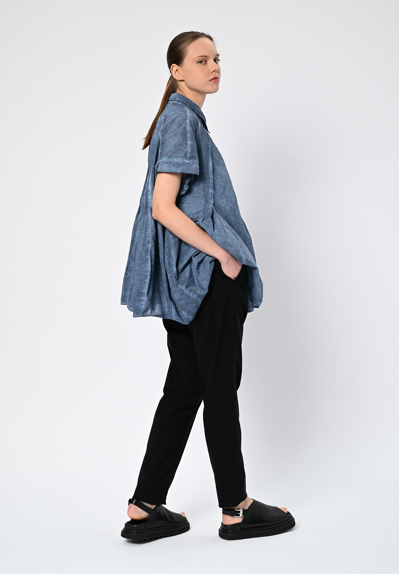 STUDIO RUNDHOLZ | BLACK LABEL - PANELLED SHIRT SHORT SLEEVE - NAVY CLOUD STUDIO RUNDHOLZ | BLACK LABEL - PANELLED SHIRT SHORT SLEEVE - NAVY CLOUD