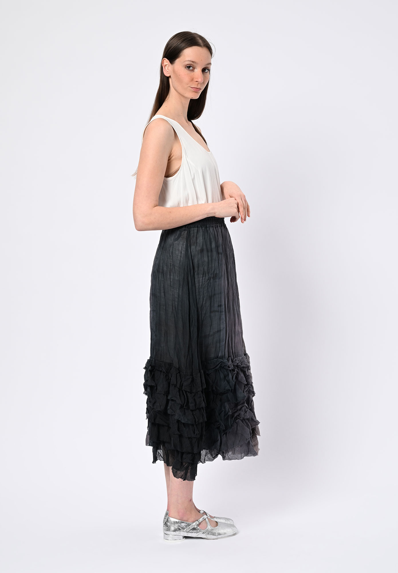 PRIVATSACHEN - ZENTRALKNAPP RUFFLE SKIRT - MUSKAT | CHARCOAL