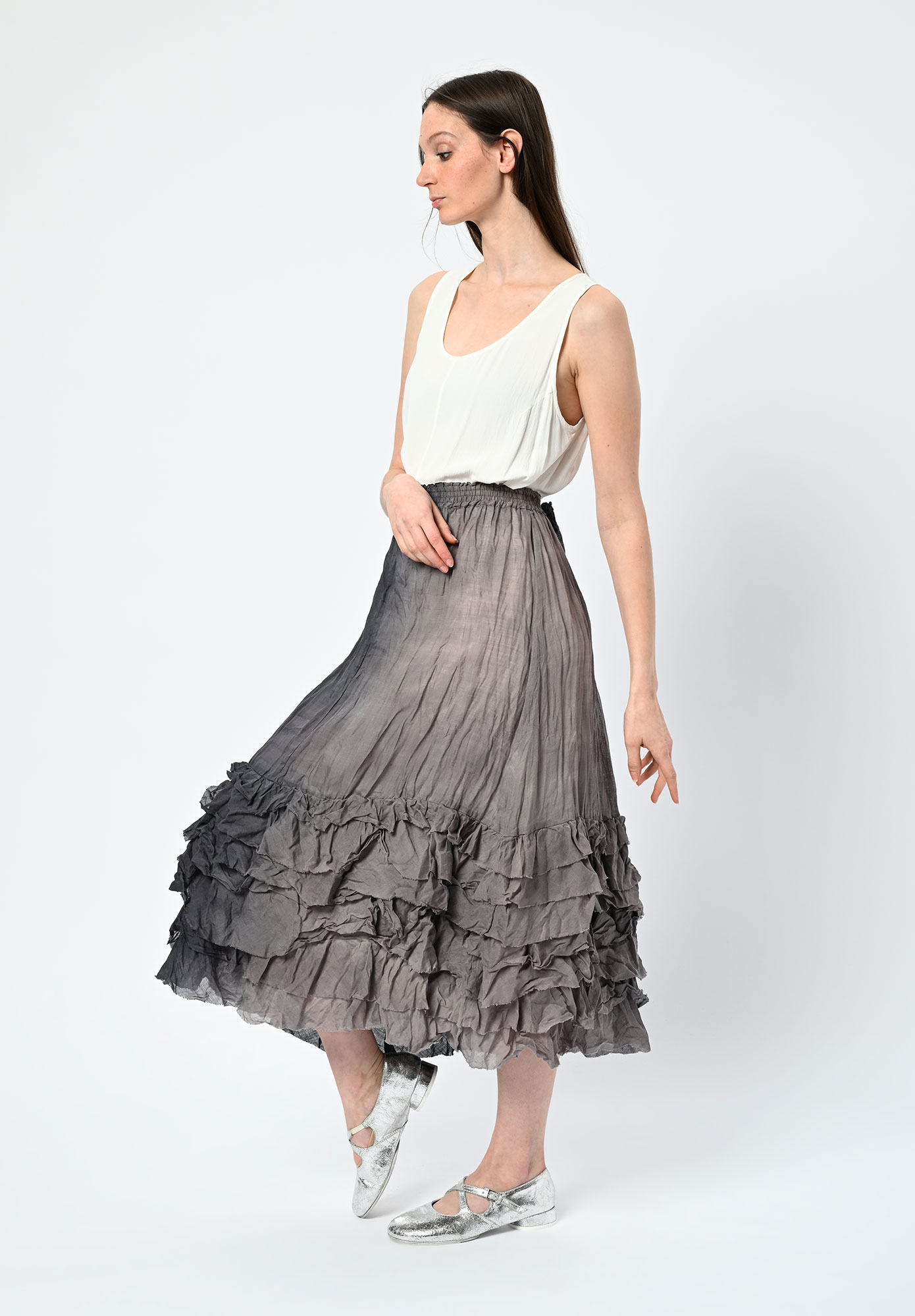 PRIVATSACHEN - ZENTRALKNAPP RUFFLE SKIRT - MUSKAT | CHARCOAL