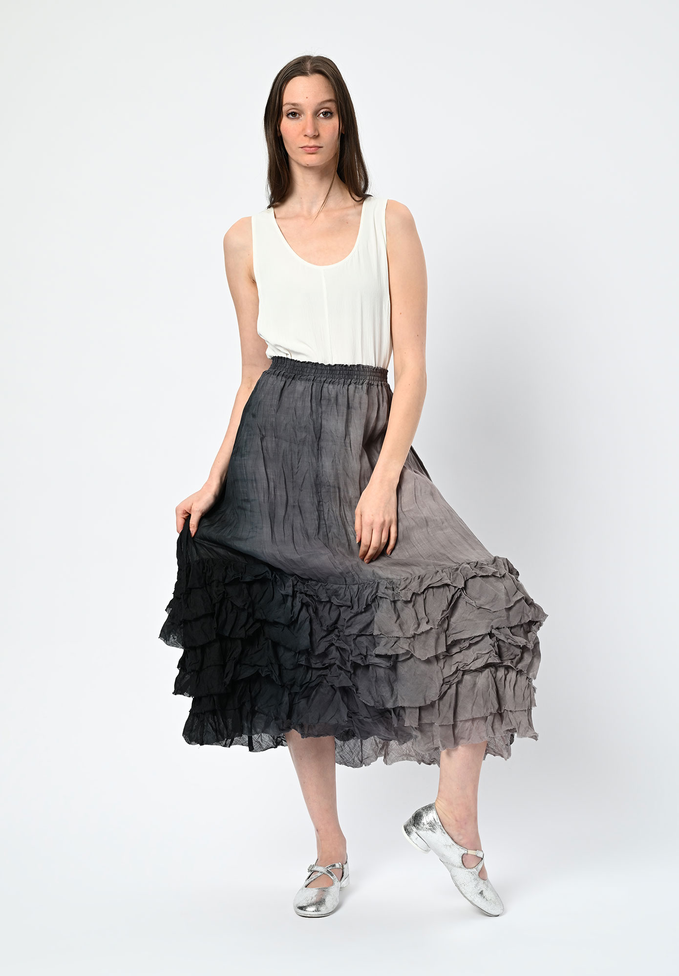 PRIVATSACHEN - ZENTRALKNAPP RUFFLE SKIRT - MUSKAT | CHARCOAL
