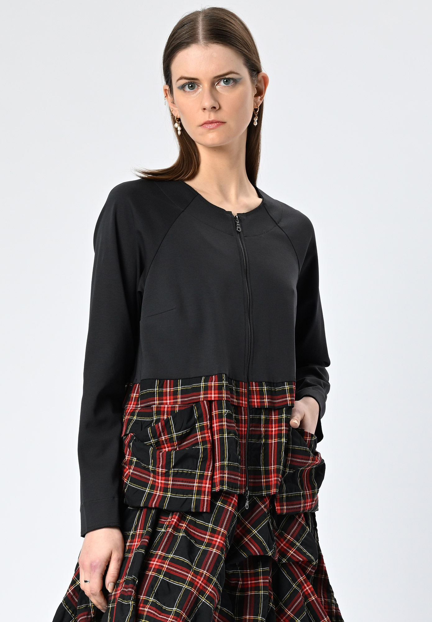 MM SÖHN - SURFACE ZIP UP JACKET - BLACK | RED CHECK MULTI