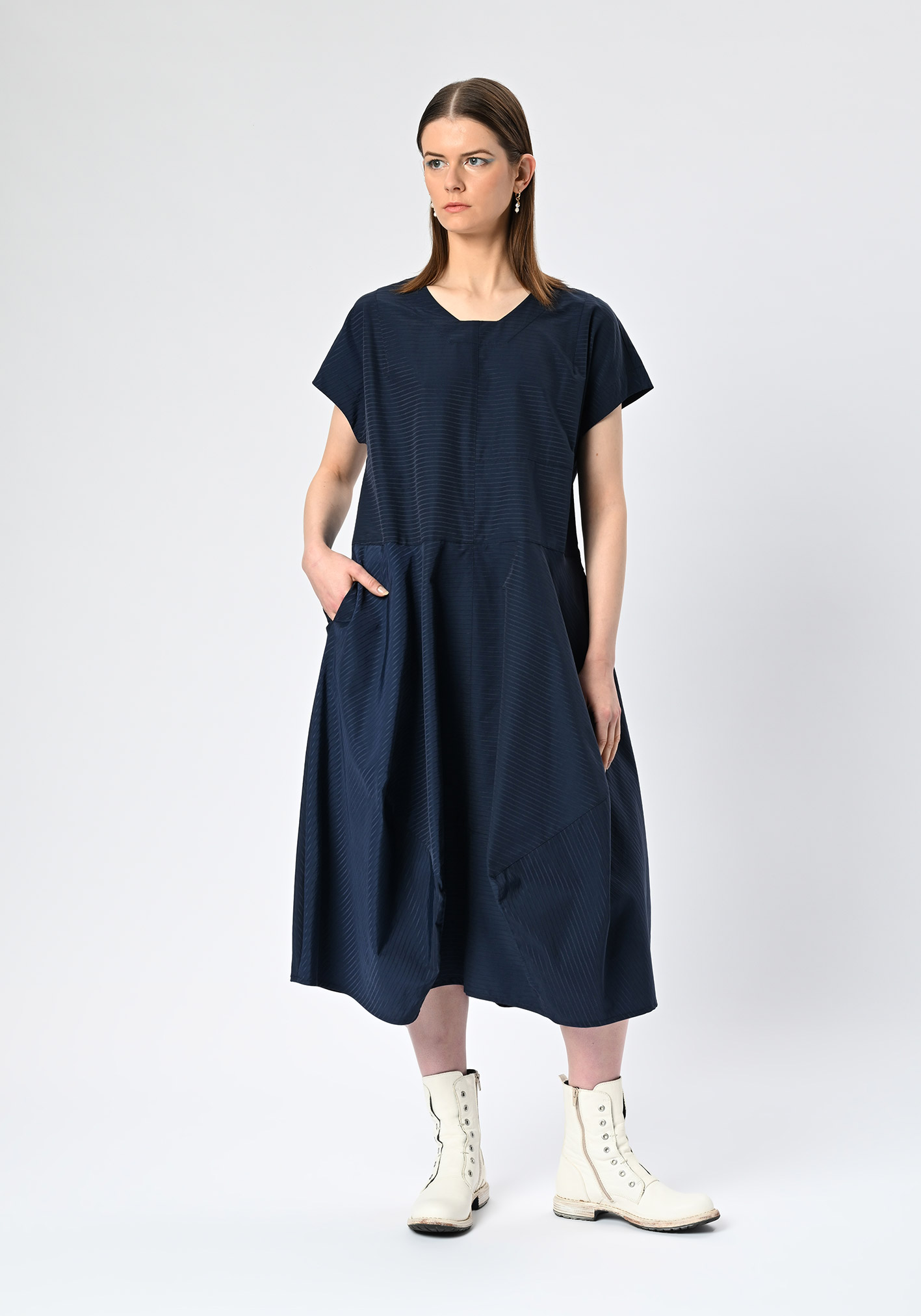 MM SÖHN - METROPOLIS DRESS - INK OTTOMAN SELF STRIPE