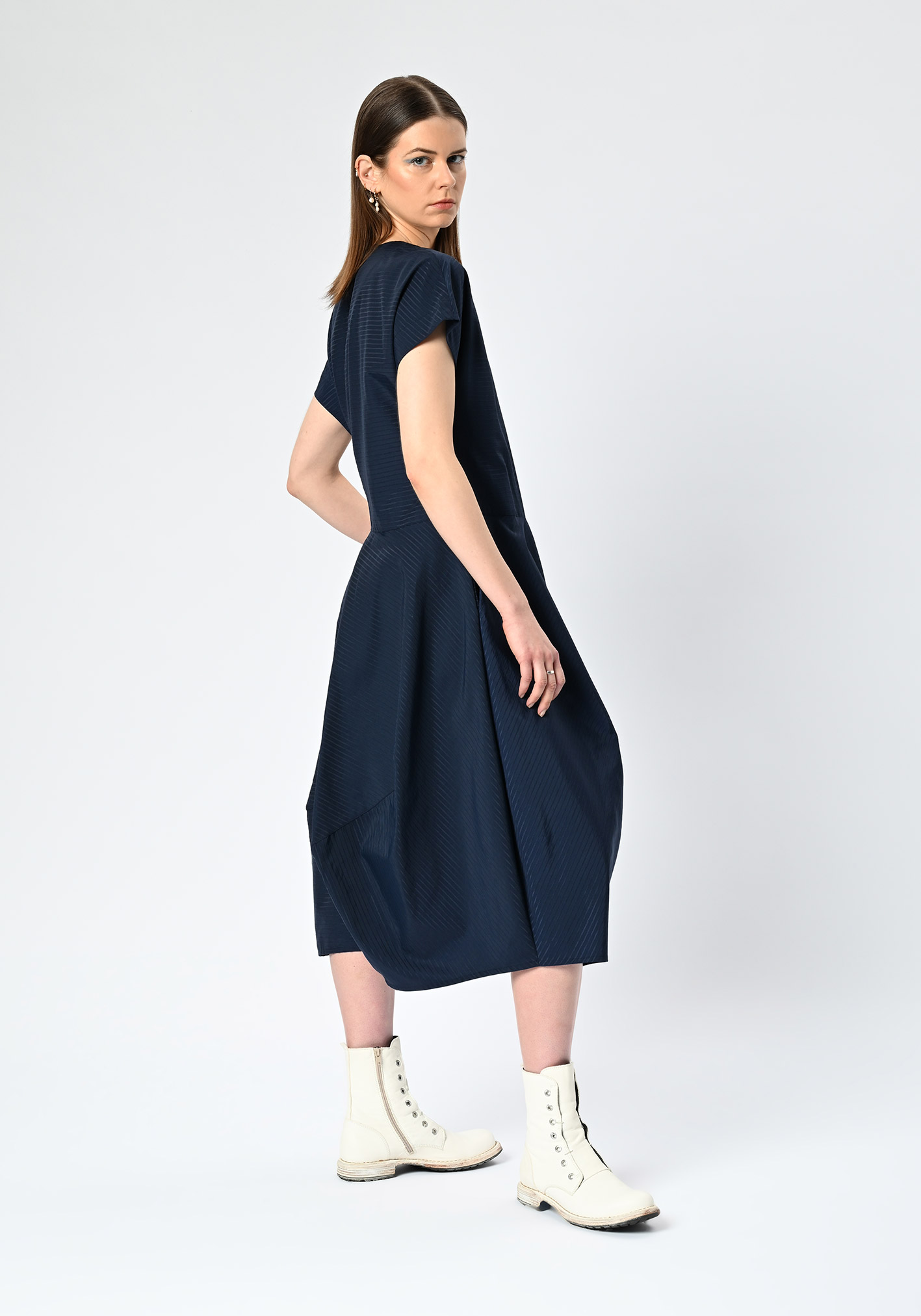 MM SÖHN - METROPOLIS DRESS - INK OTTOMAN SELF STRIPE