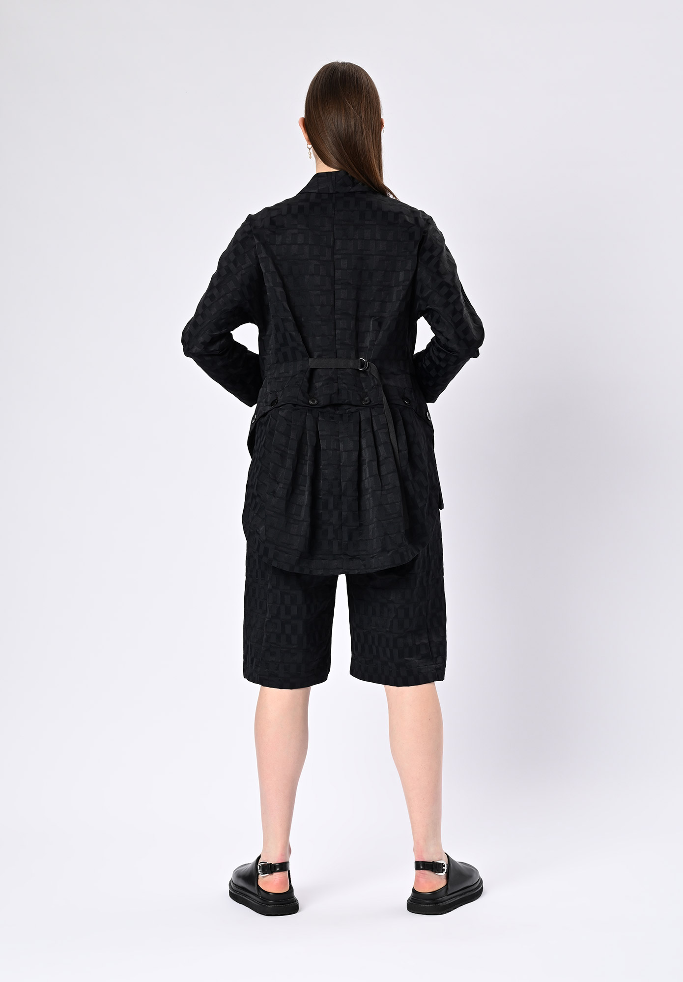 MM SÖHN - DISTRICT PEPLUM JACKET - BLACK GEOMETRIC JACQUARD MM SÖHN - DISTRICT PEPLUM JACKET - BLACK GEOMETRIC JACQUARD