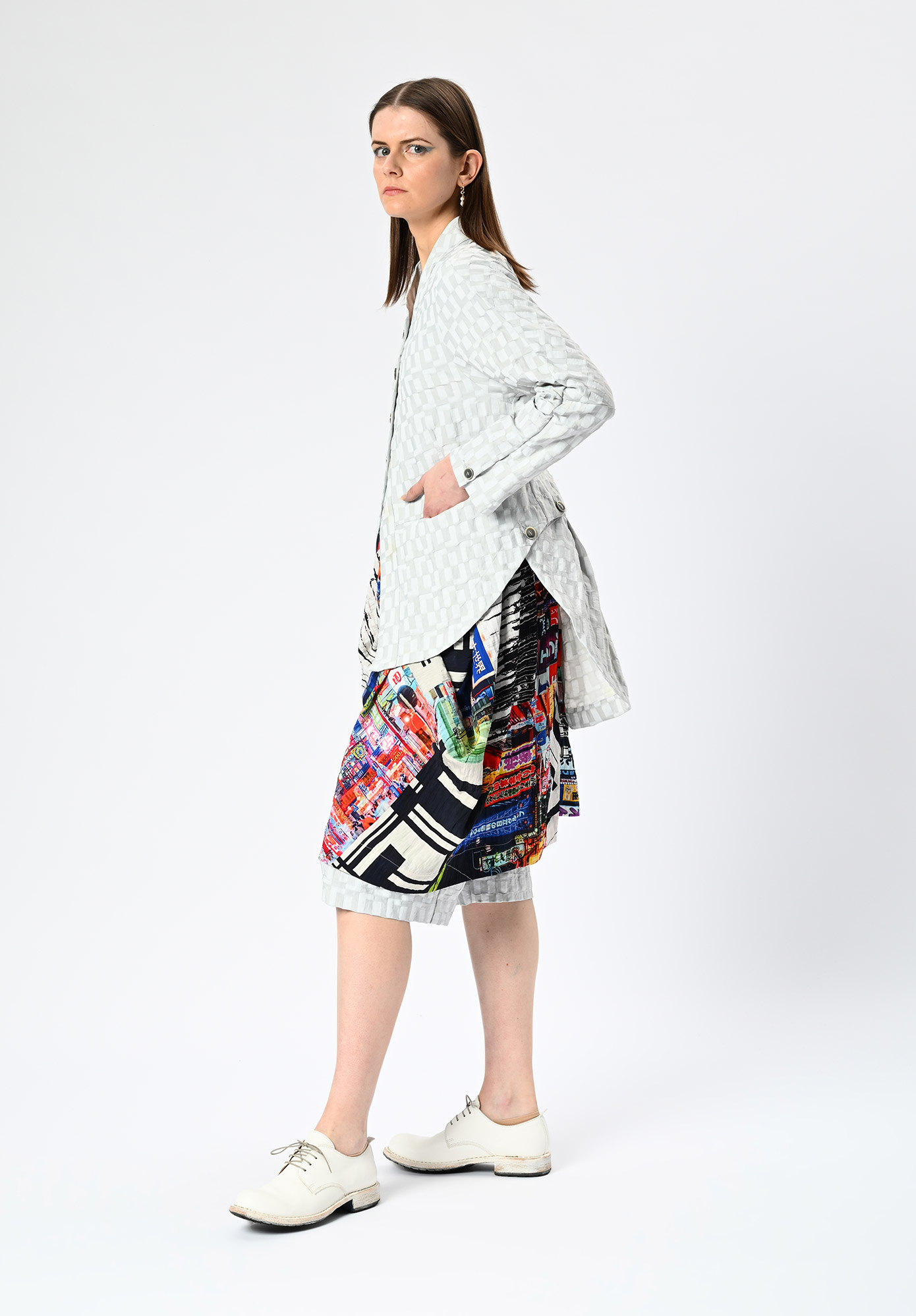 MM SÖHN - DISTRICT PEPLUM JACKET - SILVER GEOMETRIC JACQUARD MM SÖHN - DISTRICT PEPLUM JACKET - SILVER GEOMETRIC JACQUARD
