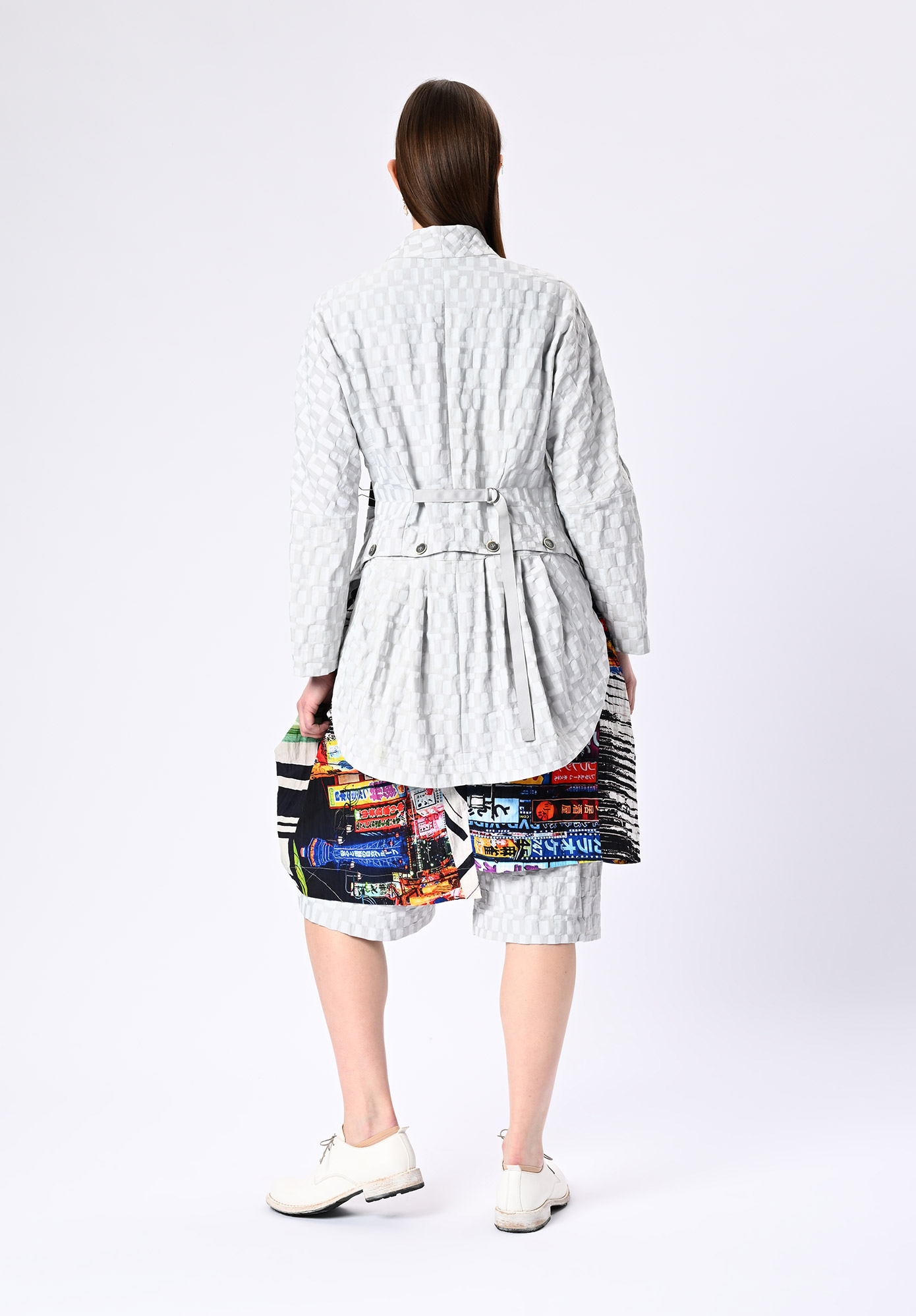 MM SÖHN - DISTRICT DETACHABLE PANEL JACKET - SILVER GEOMETRIC JACQUARD MM SÖHN - DISTRICT DETACHABLE PANEL JACKET - SILVER GEOMETRIC JACQUARD