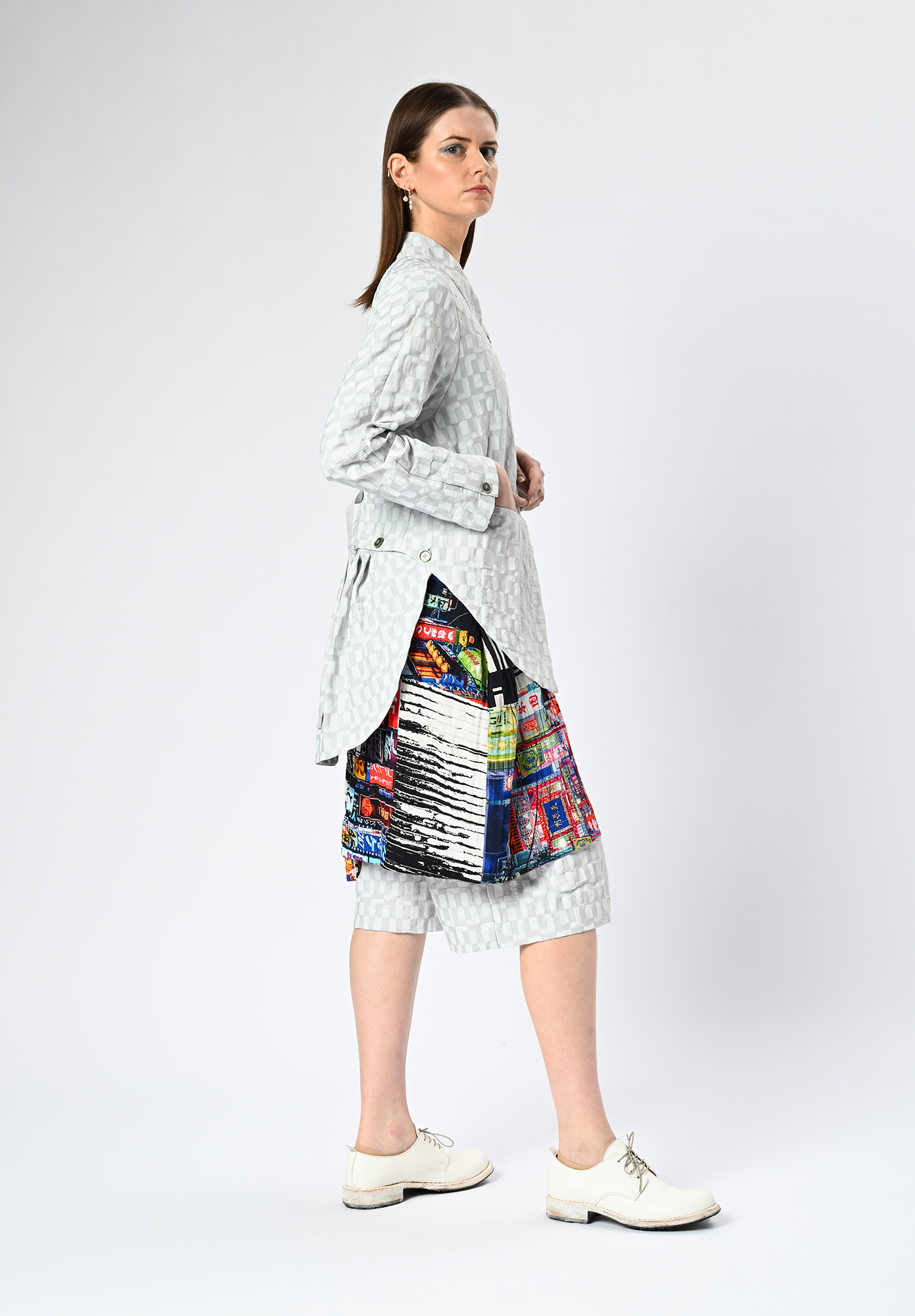 MM SÖHN - DISTRICT DETACHABLE PANEL JACKET - SILVER GEOMETRIC JACQUARD MM SÖHN - DISTRICT DETACHABLE PANEL JACKET - SILVER GEOMETRIC JACQUARD