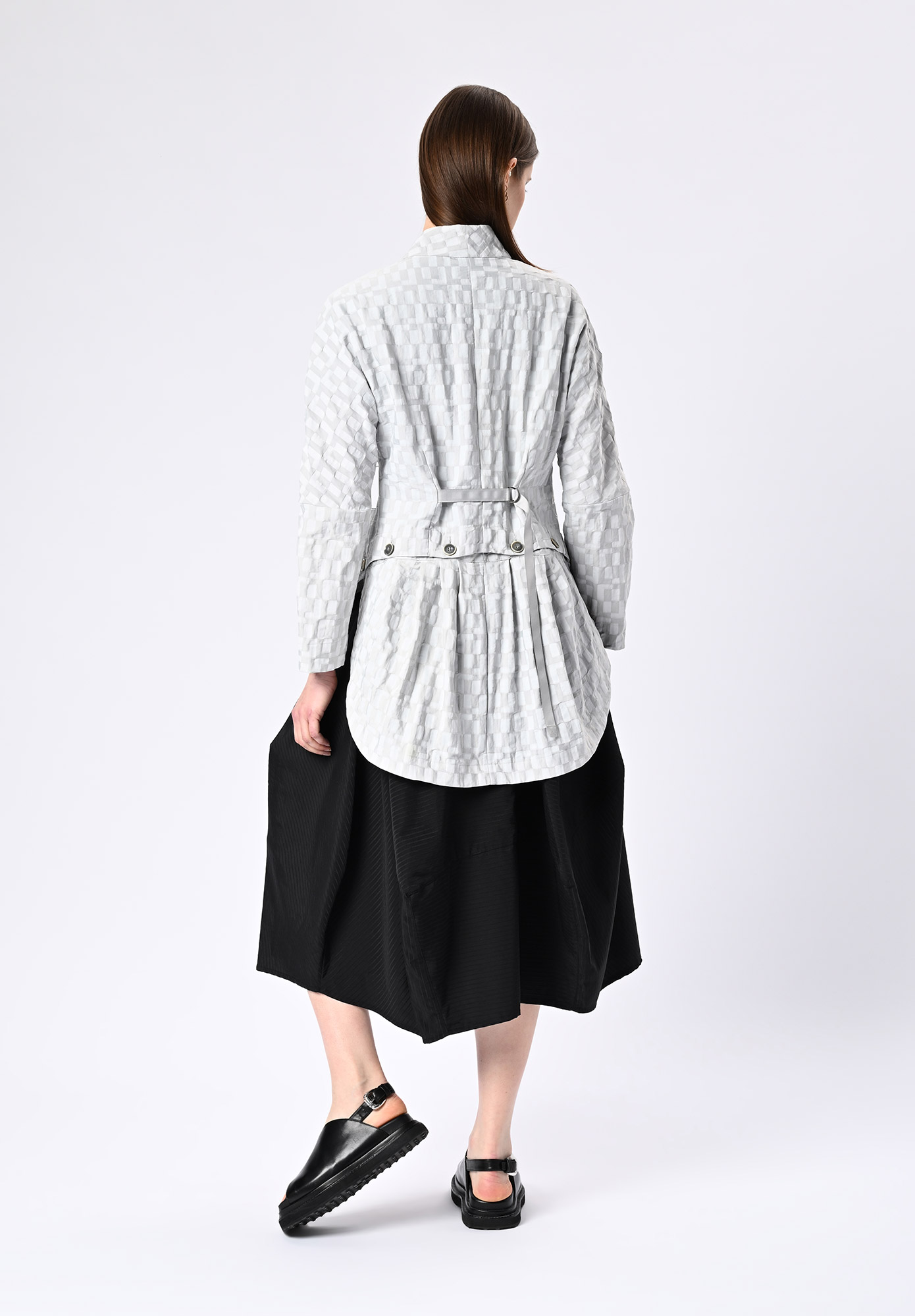 MM SÖHN - DISTRICT PEPLUM JACKET - SILVER GEOMETRIC JACQUARD MM SÖHN - DISTRICT PEPLUM JACKET - SILVER GEOMETRIC JACQUARD