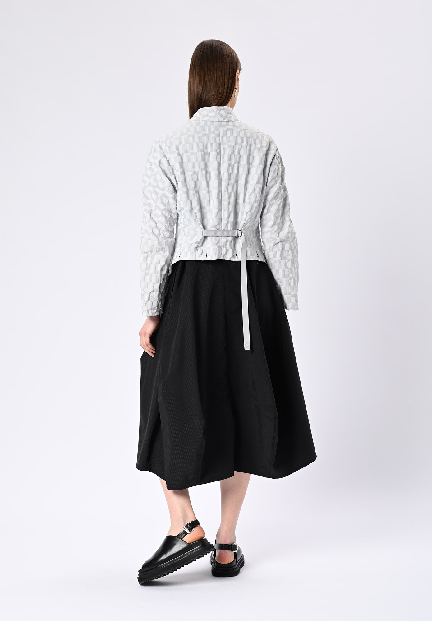 MM SÖHN - DISTRICT PEPLUM JACKET - SILVER GEOMETRIC JACQUARD MM SÖHN - DISTRICT PEPLUM JACKET - SILVER GEOMETRIC JACQUARD