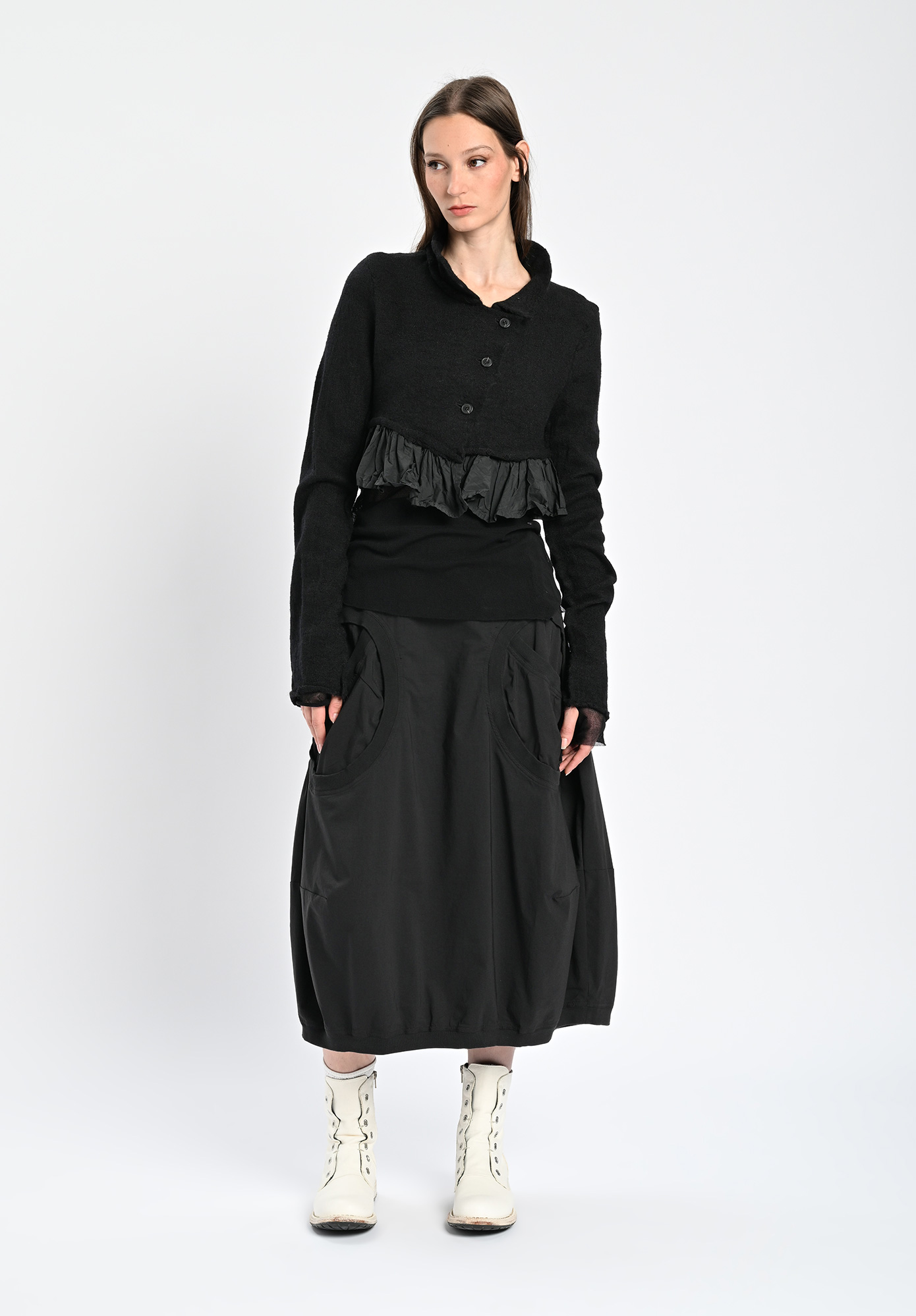 STUDIO RUNDHOLZ | BLACK LABEL - ELLIPTICAL POCKET RIB TRIM SKIRT - BLACK