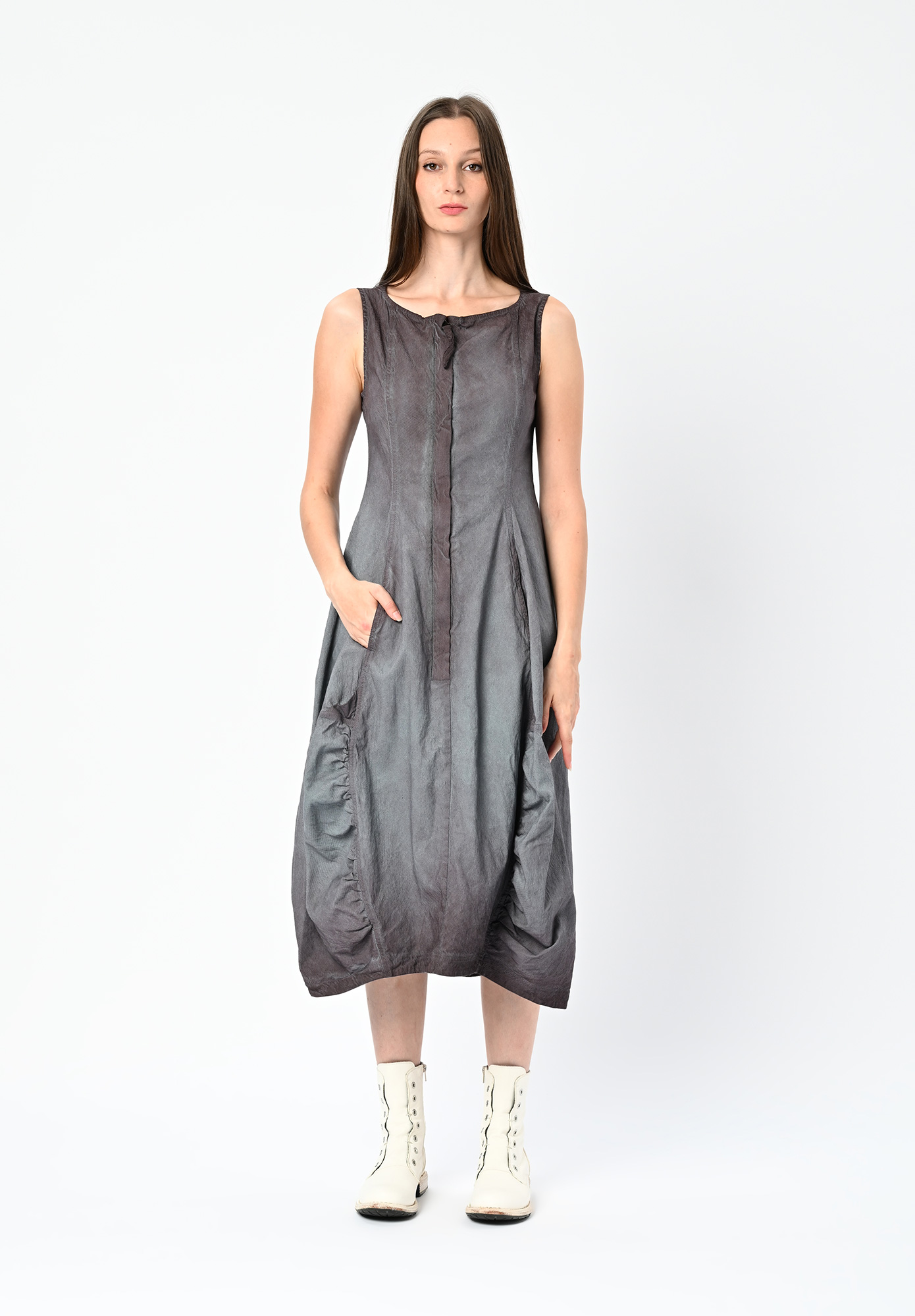 STUDIO RUNDHOLZ DIP - GATHER PANEL DRESS - FLAMINGO REVERSE