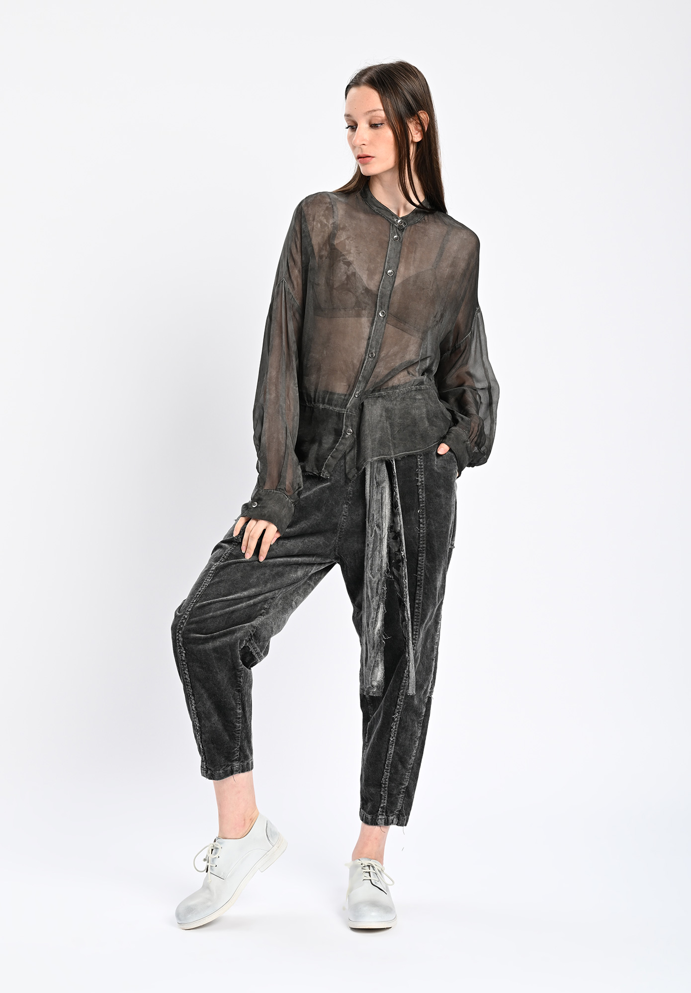 SANCTAMUERTE - BUTTON FRONT TOP  - ASH GREY PRINT