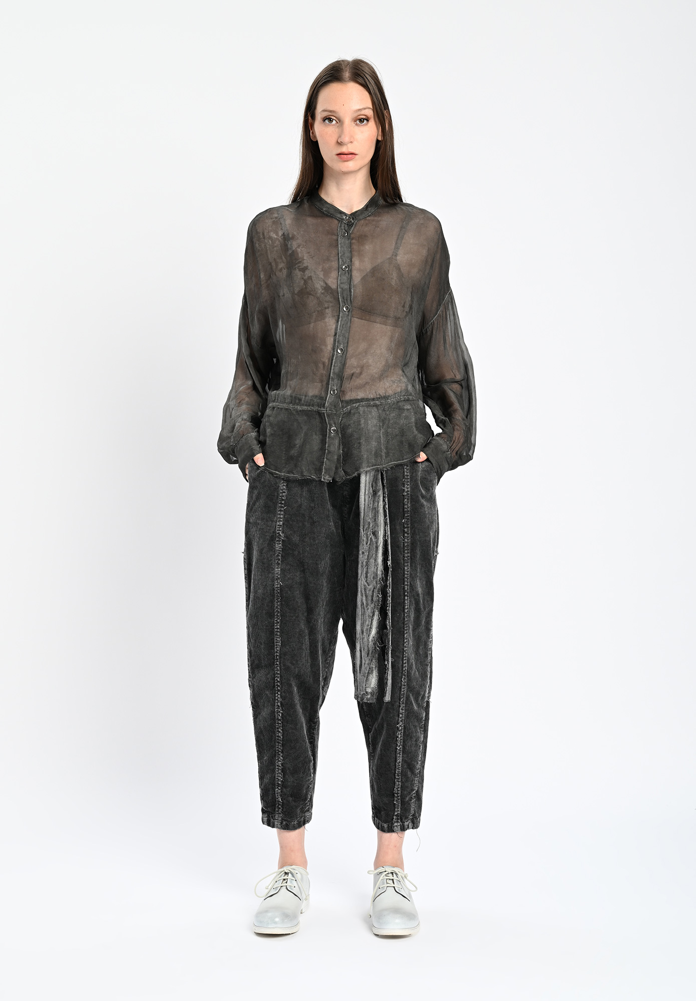 SANCTAMUERTE - BUTTON FRONT TOP  - ASH GREY PRINT