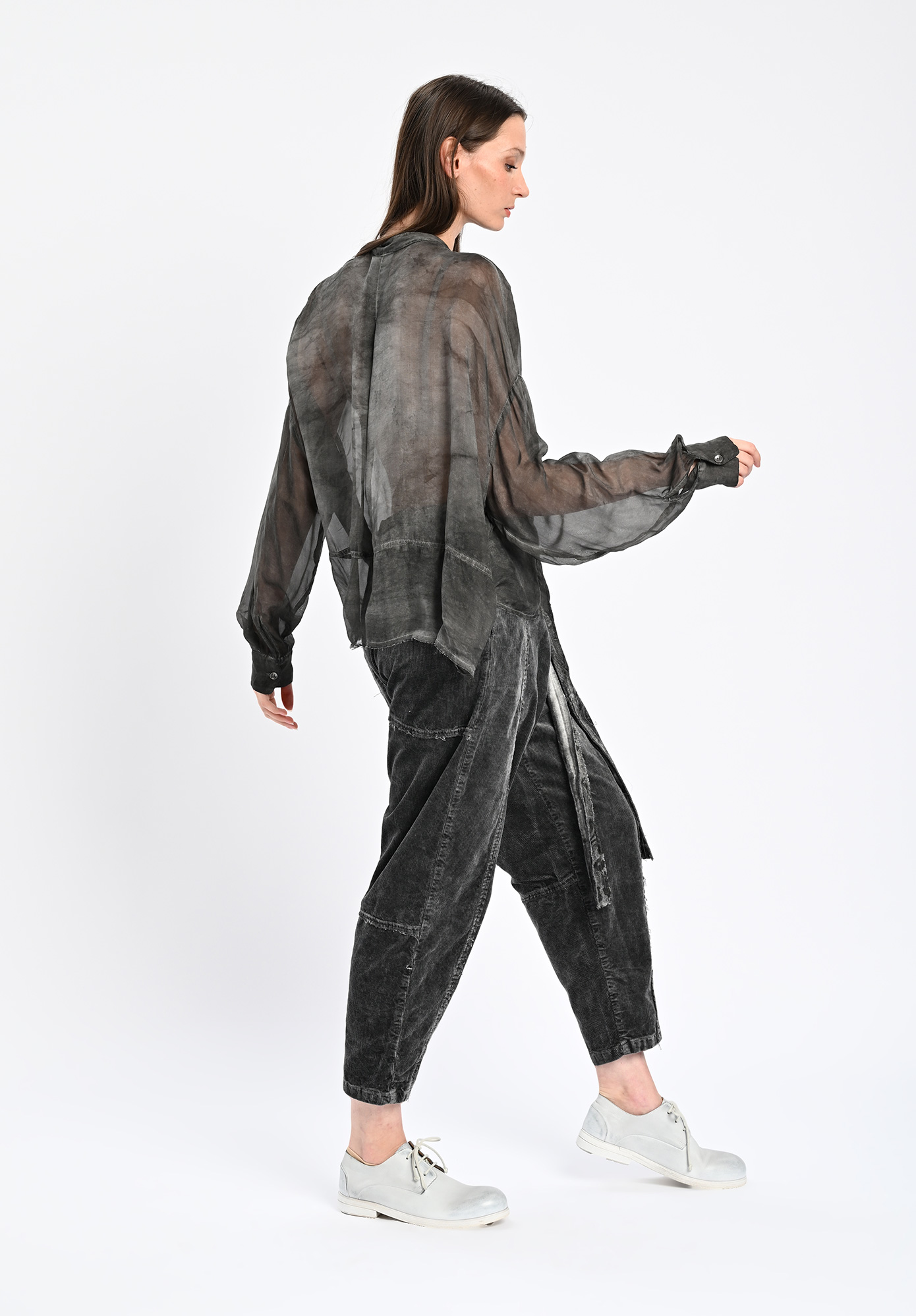 SANCTAMUERTE - BUTTON FRONT TOP  - ASH GREY PRINT
