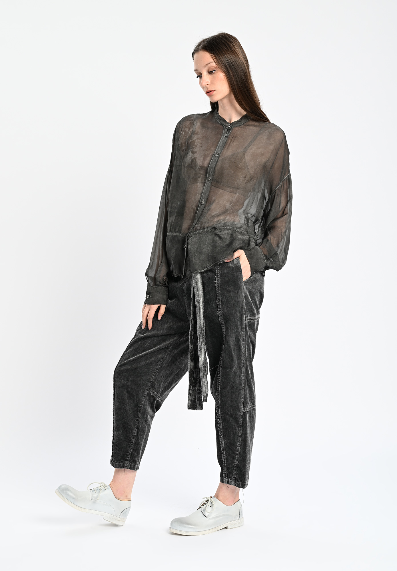SANCTAMUERTE - BUTTON FRONT TOP  - ASH GREY PRINT
