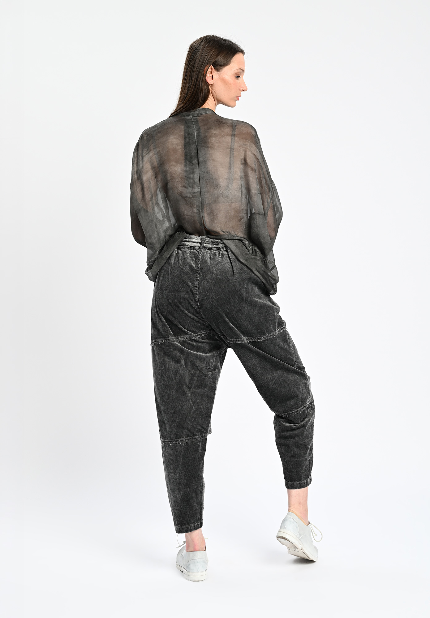 SANCTAMUERTE - SEAMED PANT COLD DYE CORDUROY SEMI BAGGY - ASH GREY