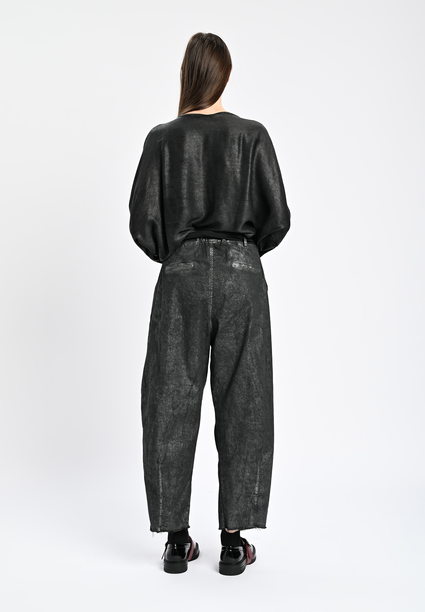 SANCTAMUERTE - EXTERNAL SEAM TULIP LEG PANT - LAMINATED BLACK