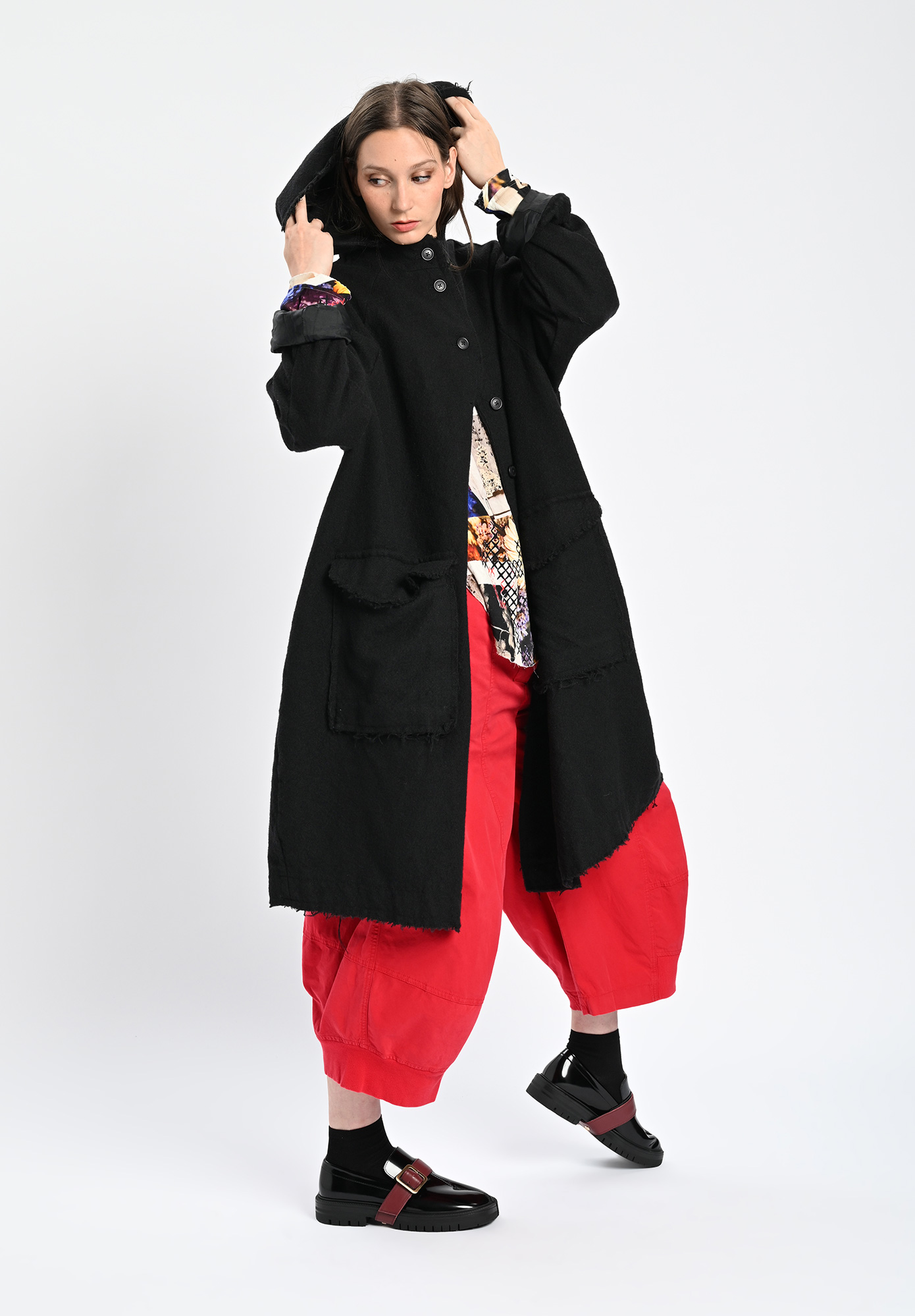STUDIO RUNDHOLZ | BLACK LABEL - RAW SEAM RELAXED COAT WITH HOOD - BLACK