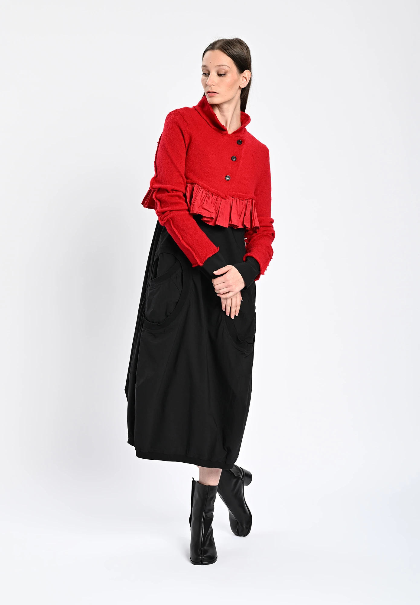 STUDIO RUNDHOLZ | BLACK LABEL - RUFFLE HEM CROPPED CARDIGAN - ROSE