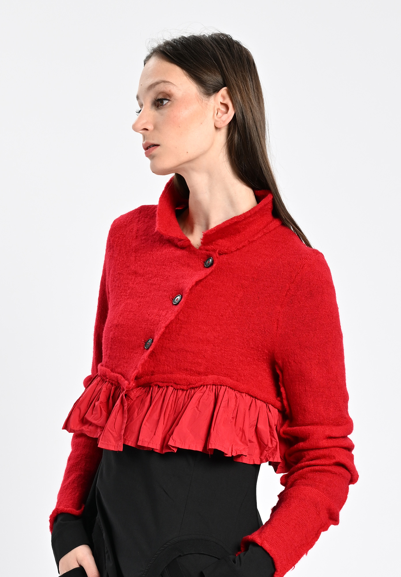 STUDIO RUNDHOLZ | BLACK LABEL - RUFFLE HEM CROPPED CARDIGAN - ROSE