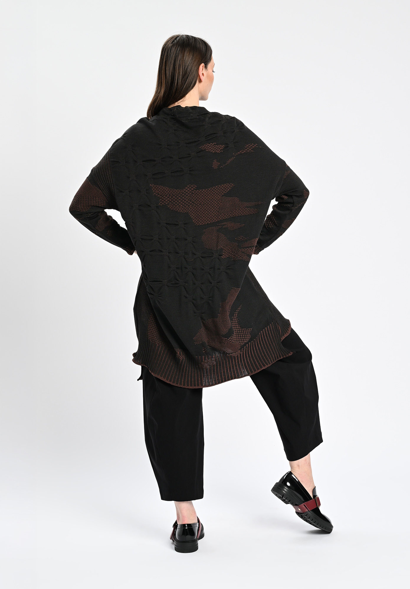 MM SÖHN - IMPRINT TUNIC DRESS DETACHABLE SNOOD - BLACK | OXIDE