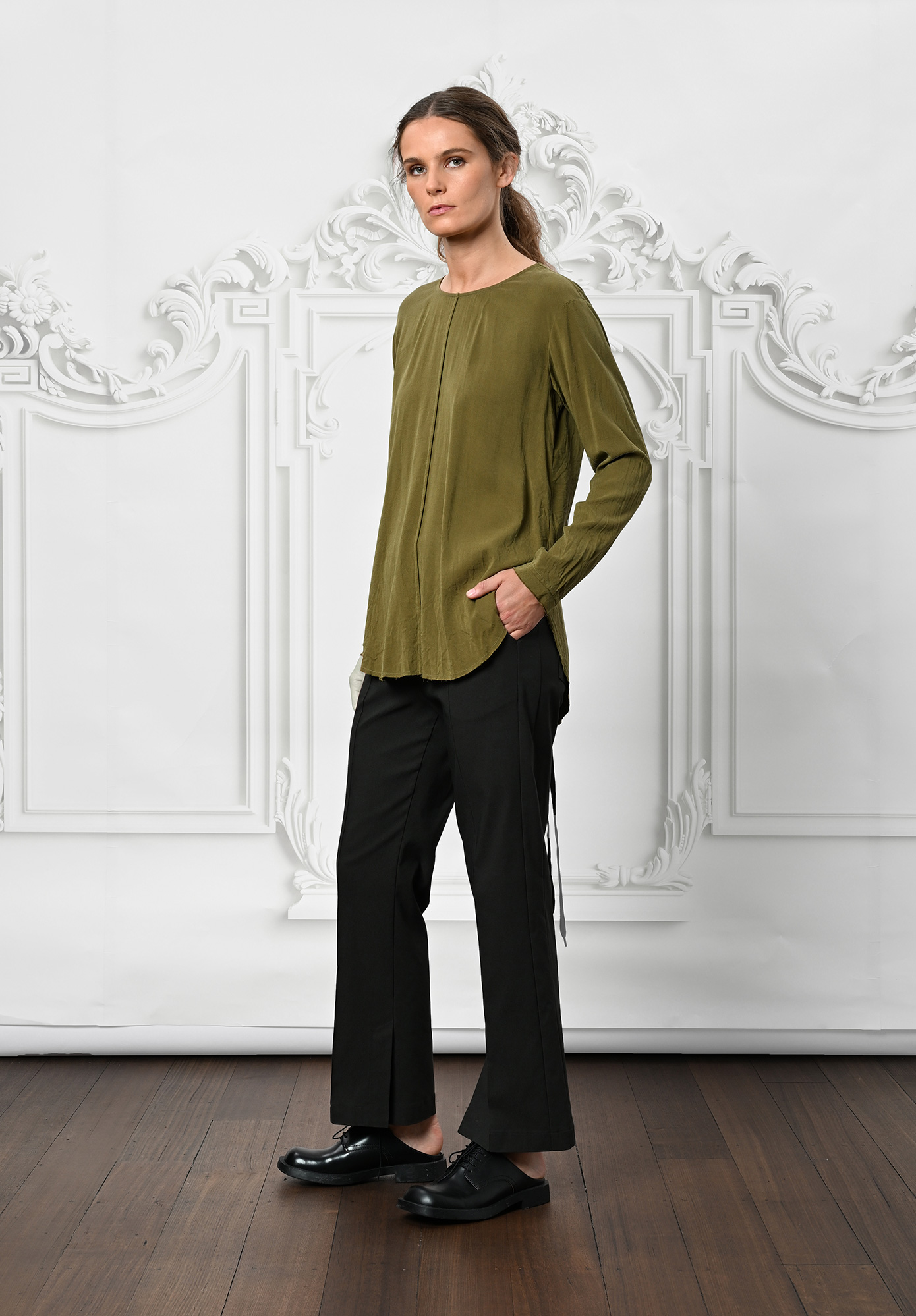 MM SÖHN  -FLUTED PINTUCK POCKET PANT - HUNTER