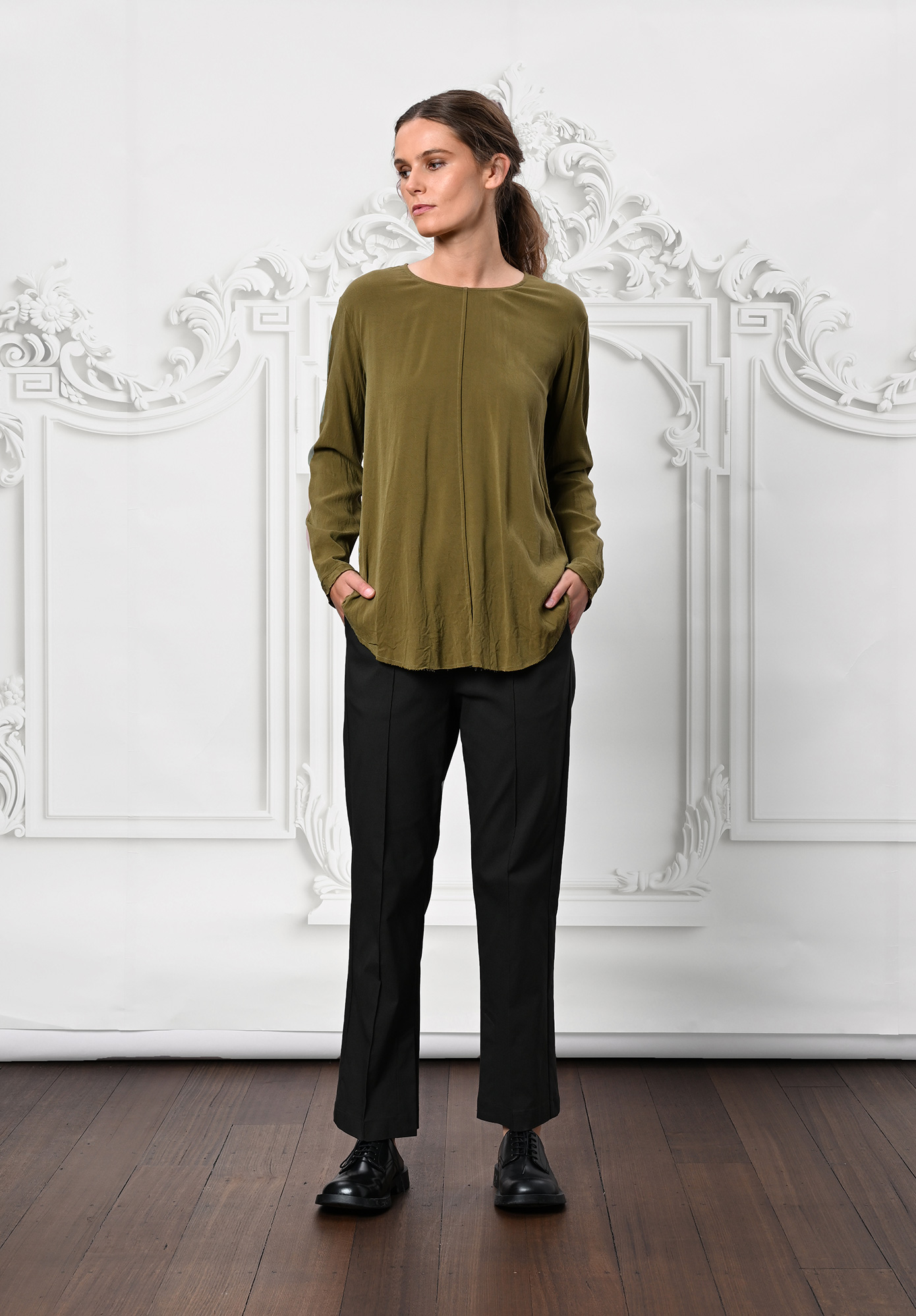 MM SÖHN  -FLUTED PINTUCK POCKET PANT - HUNTER