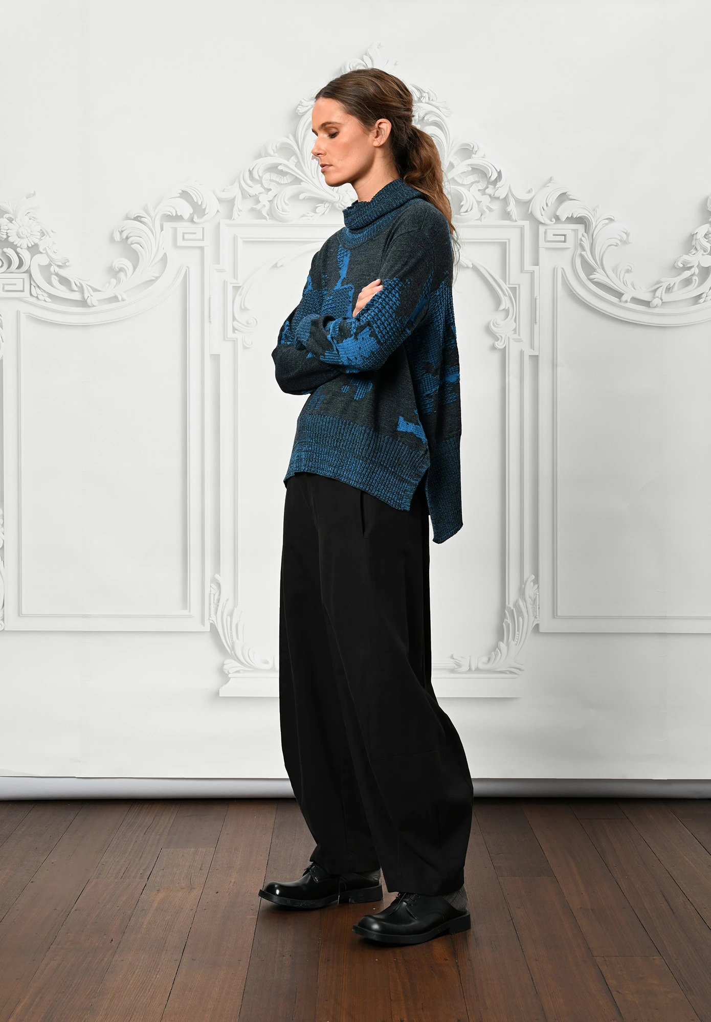 MM SÖHN - MOSAIC INLAY JUMPER - GRAPHITE MIX | CERULEAN