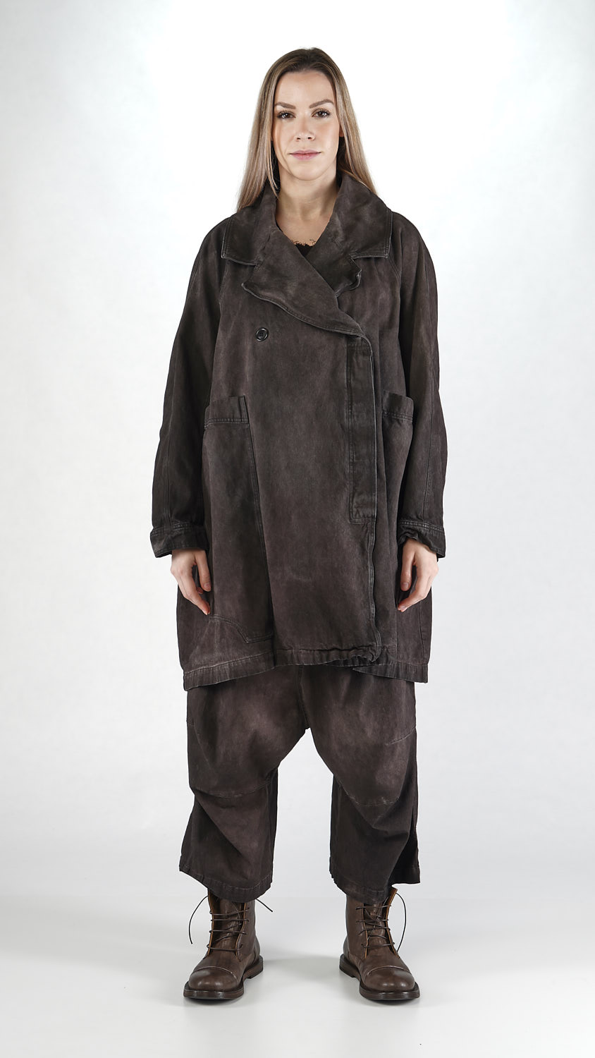 STUDIO RUNDHOLZ MAINLINE - DOUBLE BREASTED KNEE LENGTH COAT - TURF WASH