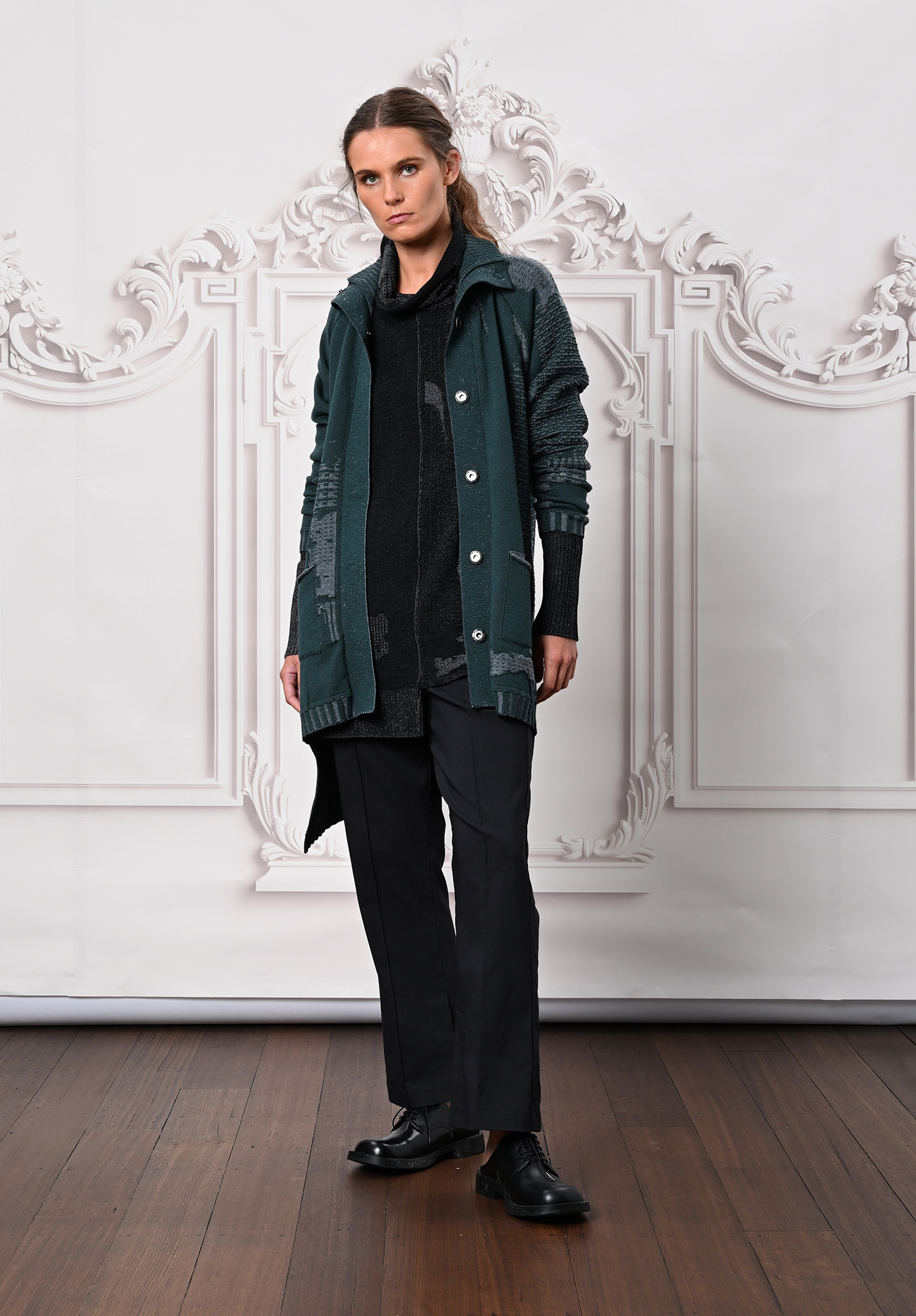 MM SÖHN  - CONTINUUM COAT FUNNEL NECK LONG - KELP FOSSIL