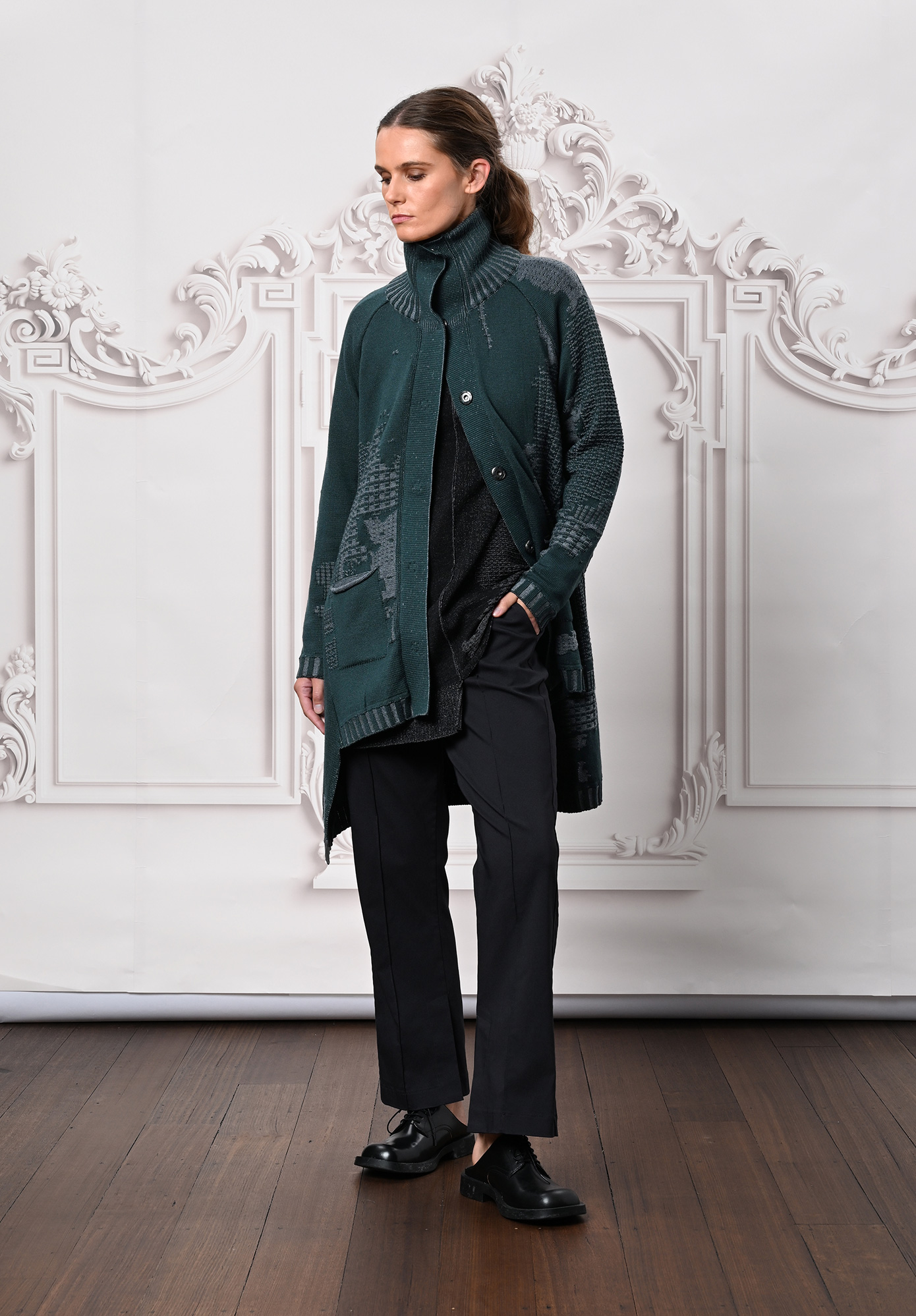 MM SÖHN - CONTINUUM COAT FUNNEL NECK LONG - KELP FOSSIL MM SÖHN - CONTINUUM COAT FUNNEL NECK LONG - KELP FOSSIL