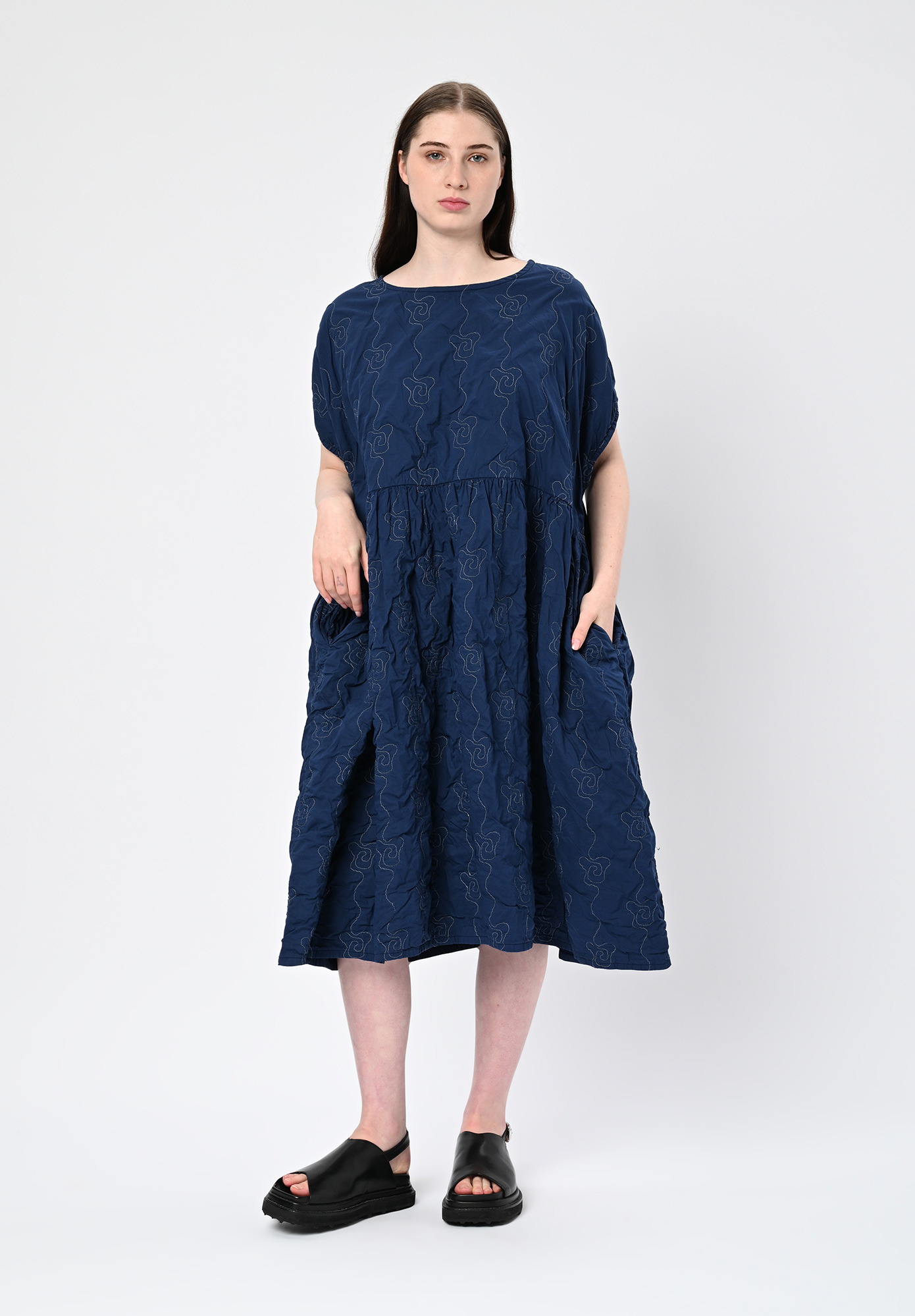 PRIVATSACHEN - PURCOUTRE GATHERED MIDRIFF EXTENDED SHOULDER DRESS - RAUM | NAVY PRIVATSACHEN - PURCOUTRE GATHERED MIDRIFF EXTENDED SHOULDER DRESS - RAUM | NAVY