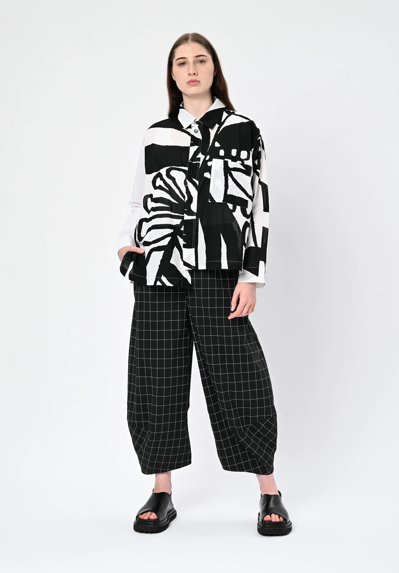 STUDIO RUNDHOLZ | BLACK LABEL - BALLOON LEG TROUSERS PRINT CHECK PRINT - BLACK CHECK