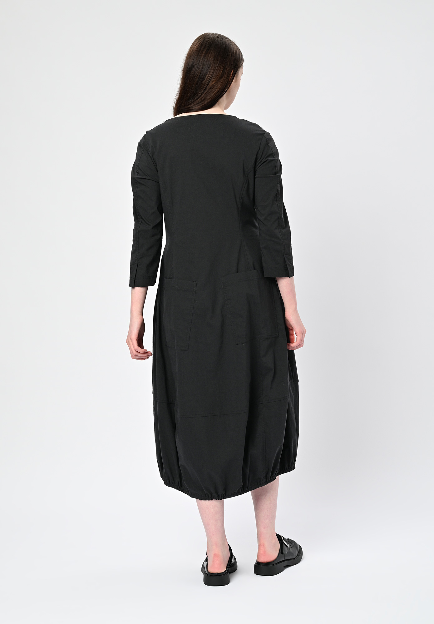 STUDIO RUNDHOLZ | BLACK LABEL - TULIP HEM DRESS WITH ELBOW LENGTH SLEEVE & GATHERED POCKET INSERT - BLACK