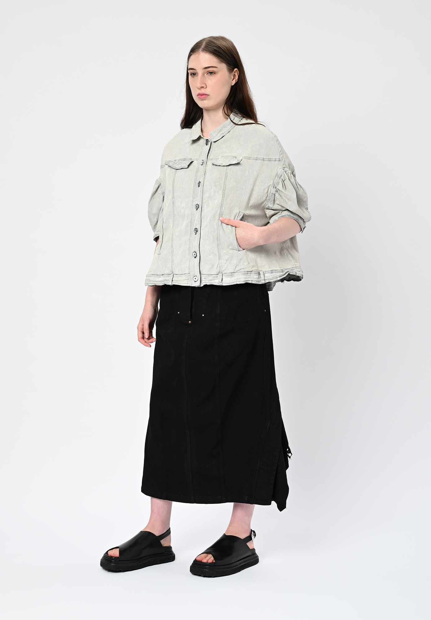 STUDIO RUNDHOLZ | DIP - HIP LENGTH SHIRT JACKET - SEAFOAM FOG STUDIO RUNDHOLZ | DIP - HIP LENGTH SHIRT JACKET - SEAFOAM FOG