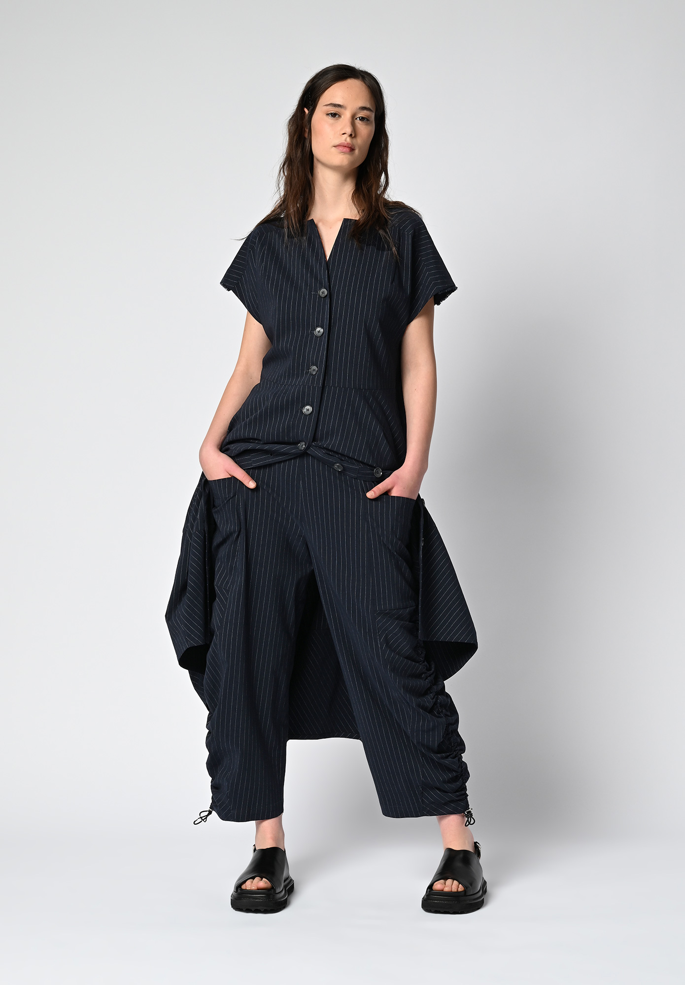 MM SÖHN - ASPECT DIMENSIONAL DRESS - INK PINSTRIPE MM SÖHN - ASPECT DIMENSIONAL DRESS - INK PINSTRIPE
