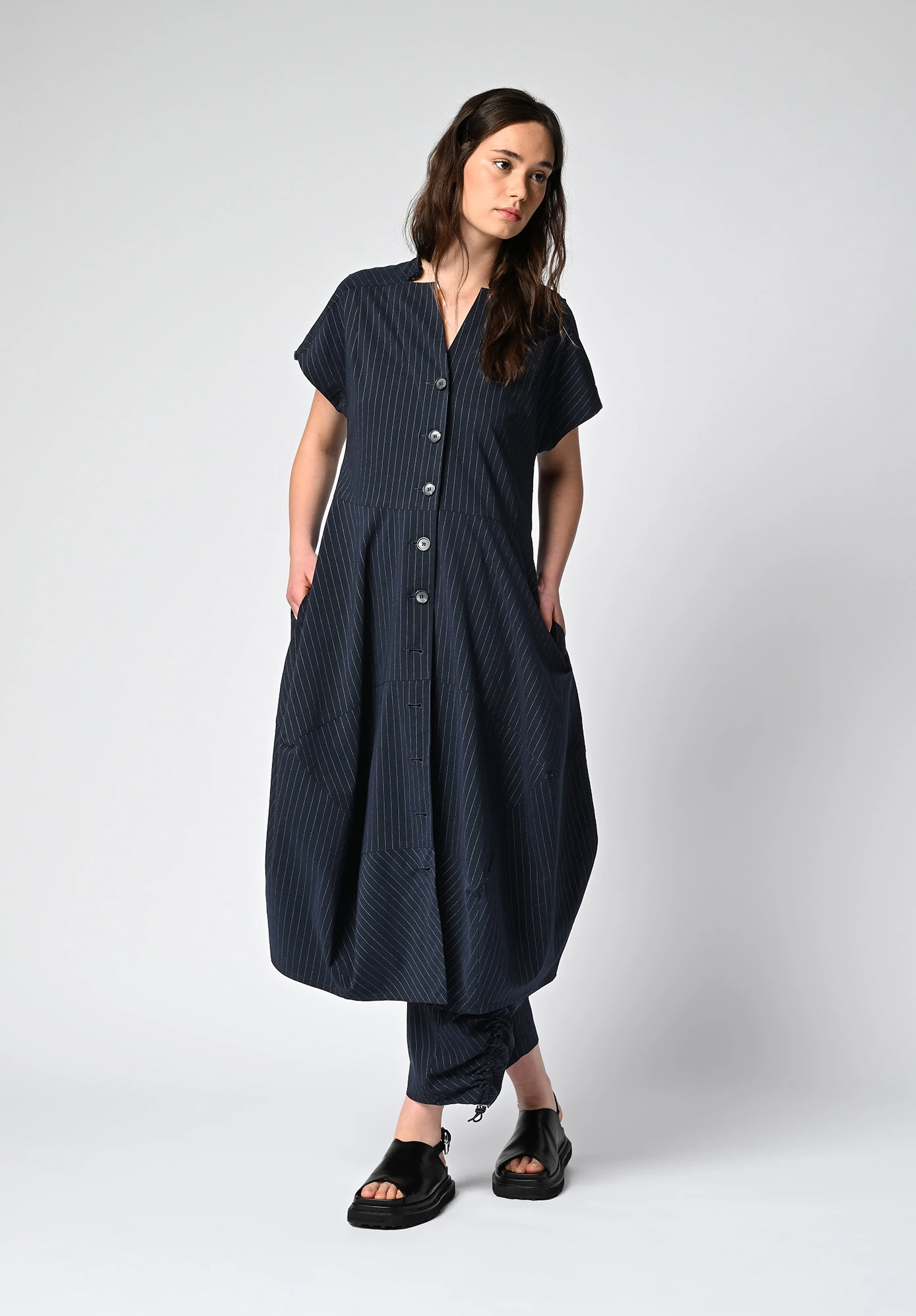 MM SÖHN - ASPECT DIMENSIONAL DRESS - INK PINSTRIPE MM SÖHN - ASPECT DIMENSIONAL DRESS - INK PINSTRIPE