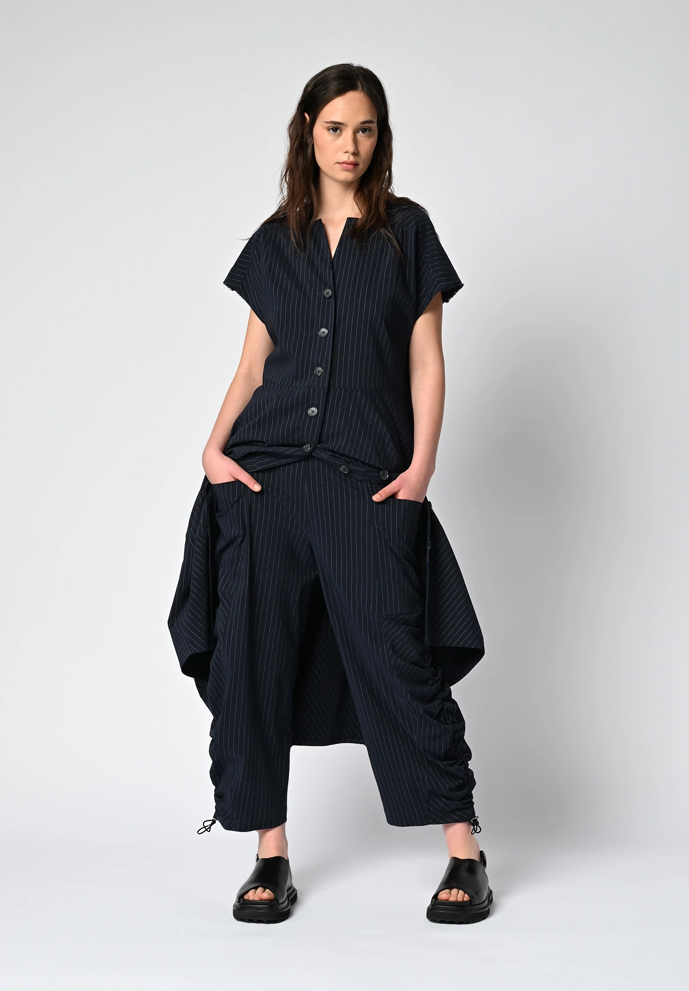 MM SÖHN - ASPECT DIMENSIONAL DRESS - INK PINSTRIPE