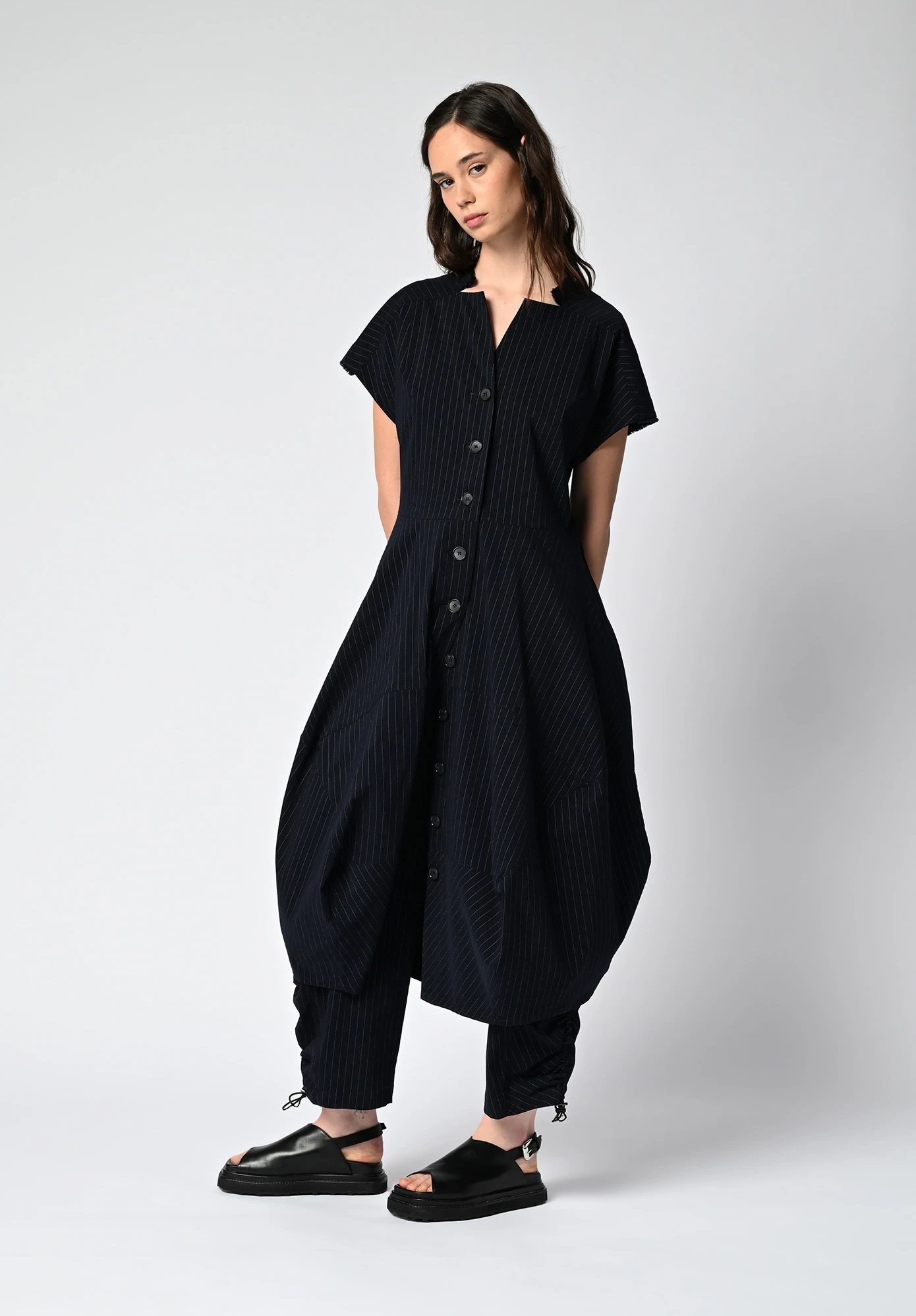 MM SÖHN - ASPECT DIMENSIONAL DRESS - INK PINSTRIPE