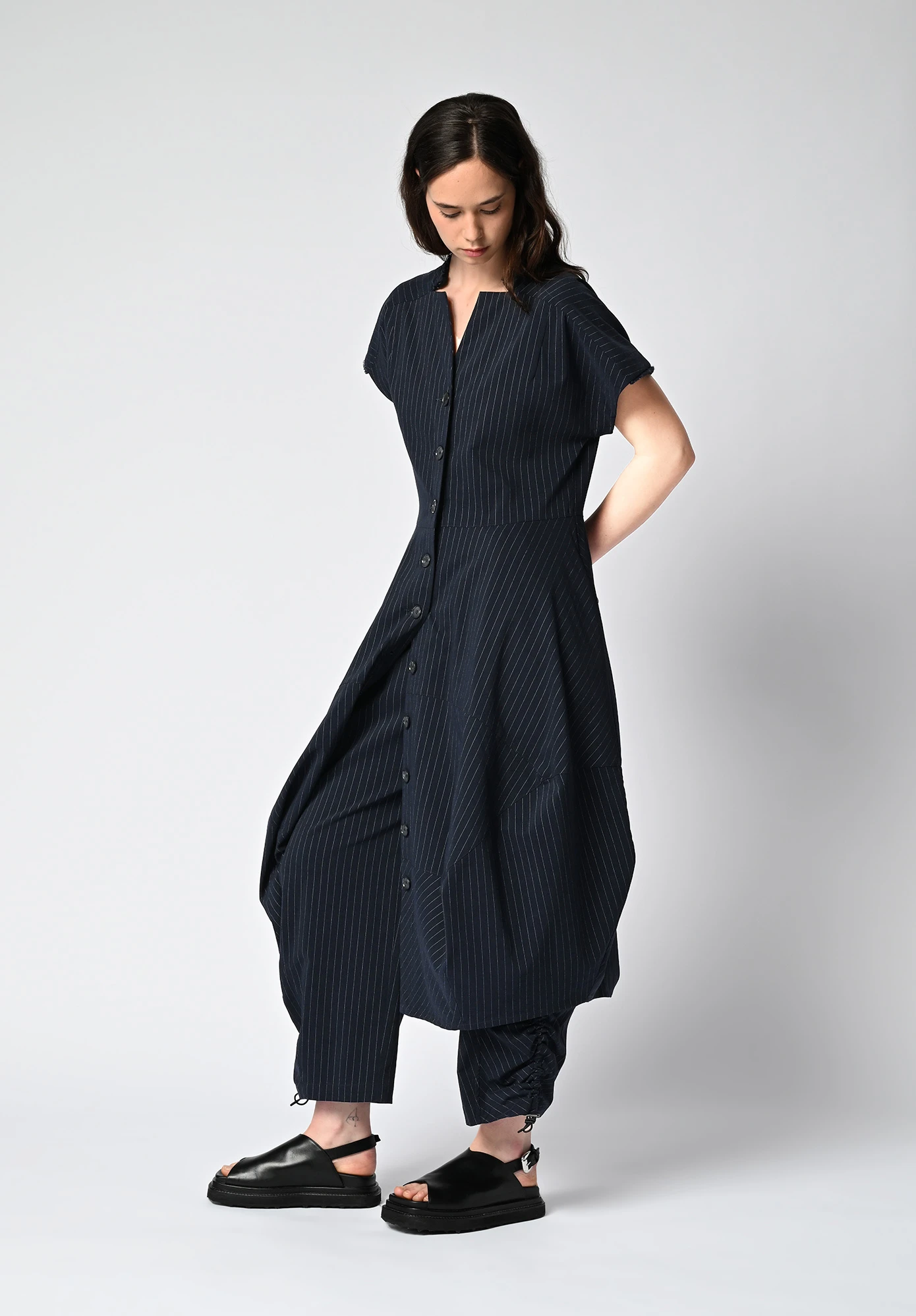 MM SÖHN - ASPECT DIMENSIONAL DRESS - INK PINSTRIPE