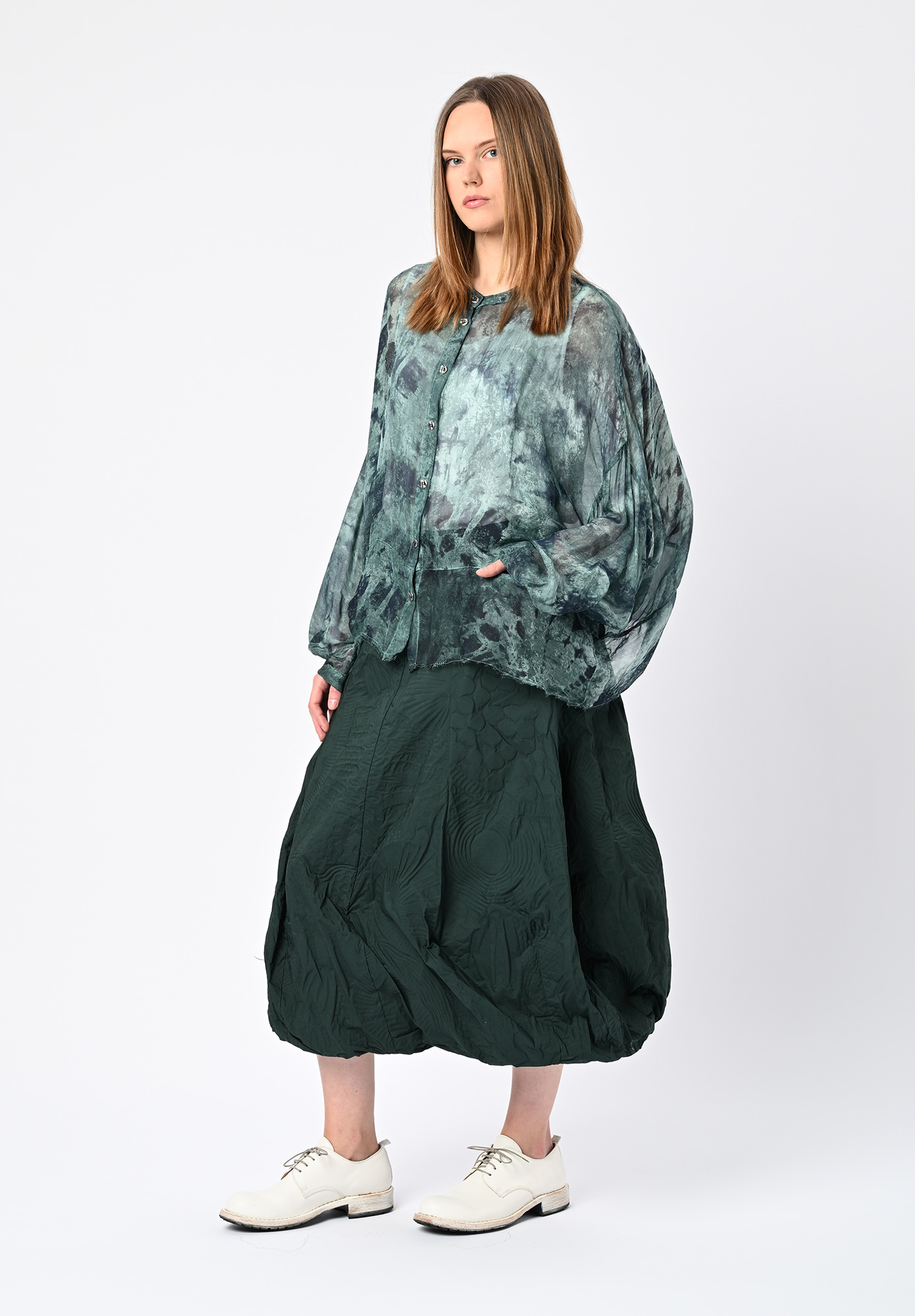 SANCTAMUERTE - SHIRT JACKET PRINT HIP LENGTH WITH FRONT INSERT POCKETS - TIFFANY MARINE