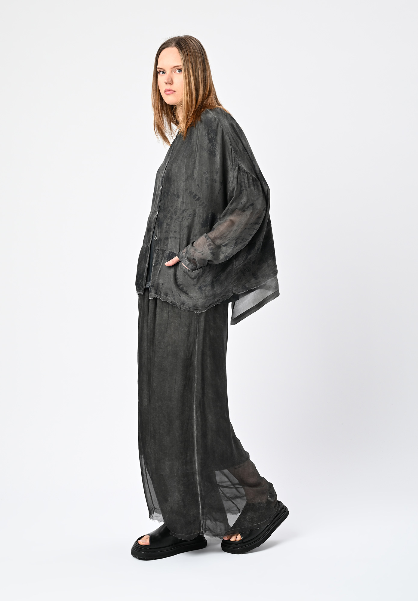 SANCTAMUERTE - SHIRT JACKET PRINT HIP LENGTH WITH FRONT INSERT POCKETS - ASH GREY SANCTAMUERTE - SHIRT JACKET PRINT HIP LENGTH WITH FRONT INSERT POCKETS - ASH GREY