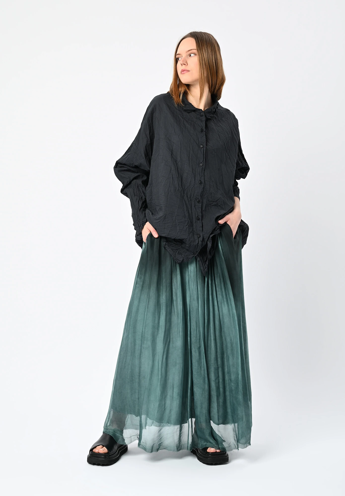 SANCTAMUERTE - OMBRE DIP DYED DRAPEY SKIRT - TIFFANY MARINE