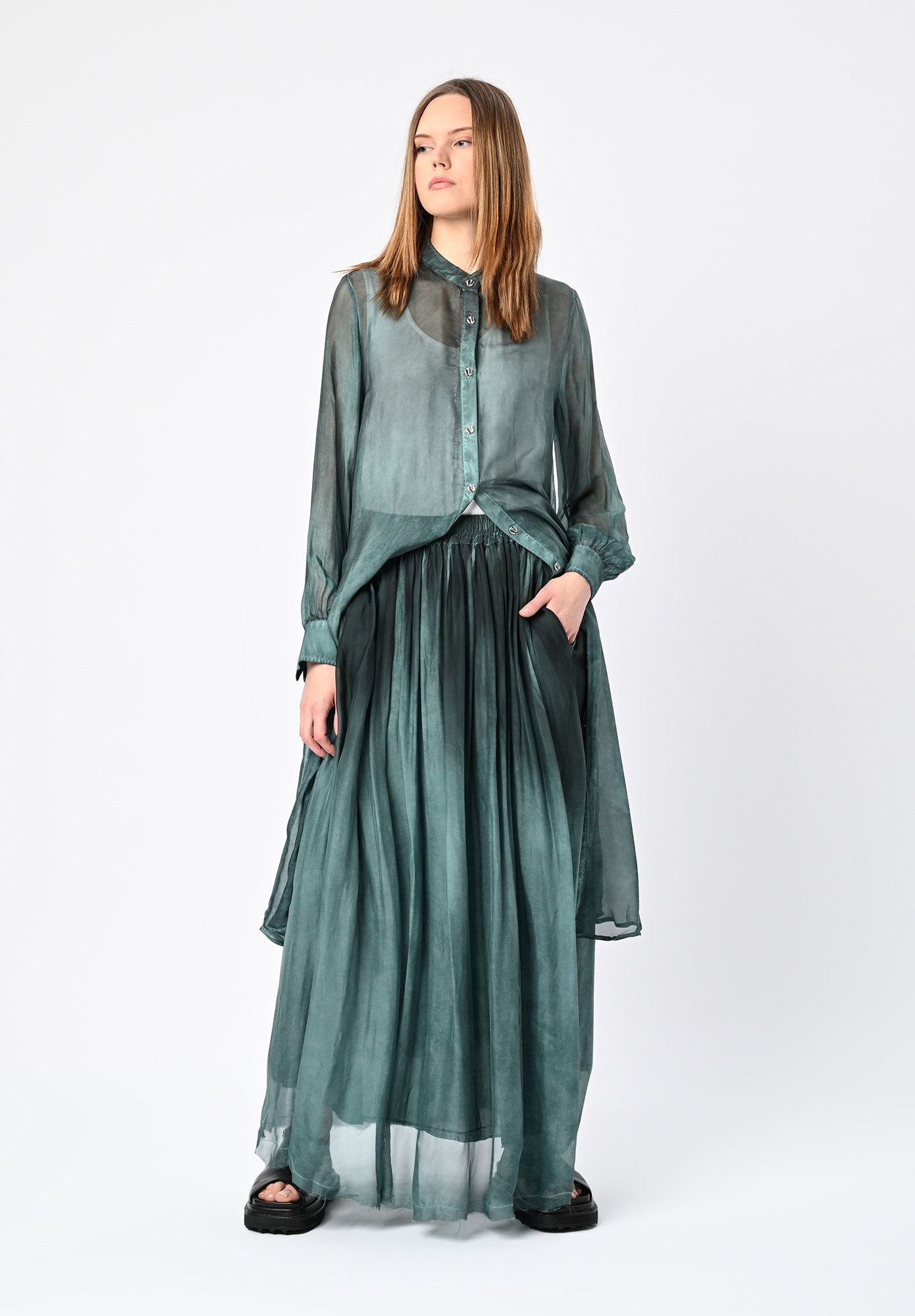 SANCTAMUERTE - OMBRE DIP DYED DRAPEY SKIRT - TIFFANY MARINE SANCTAMUERTE - OMBRE DIP DYED DRAPEY SKIRT - TIFFANY MARINE