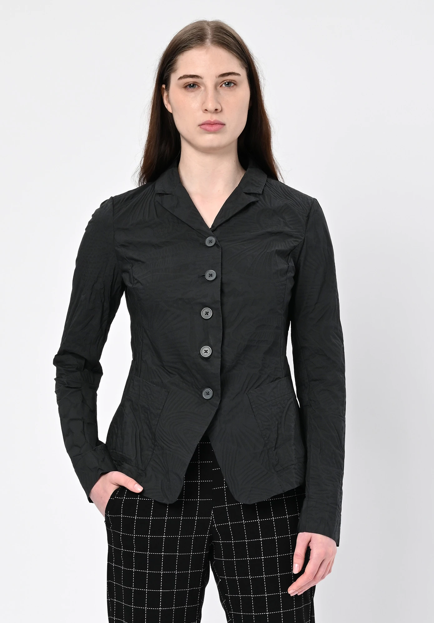STUDIO RUNDHOLZ | BLACK LABEL - SHORT TAILORED JACKET - BLACK POPLIN PRINT